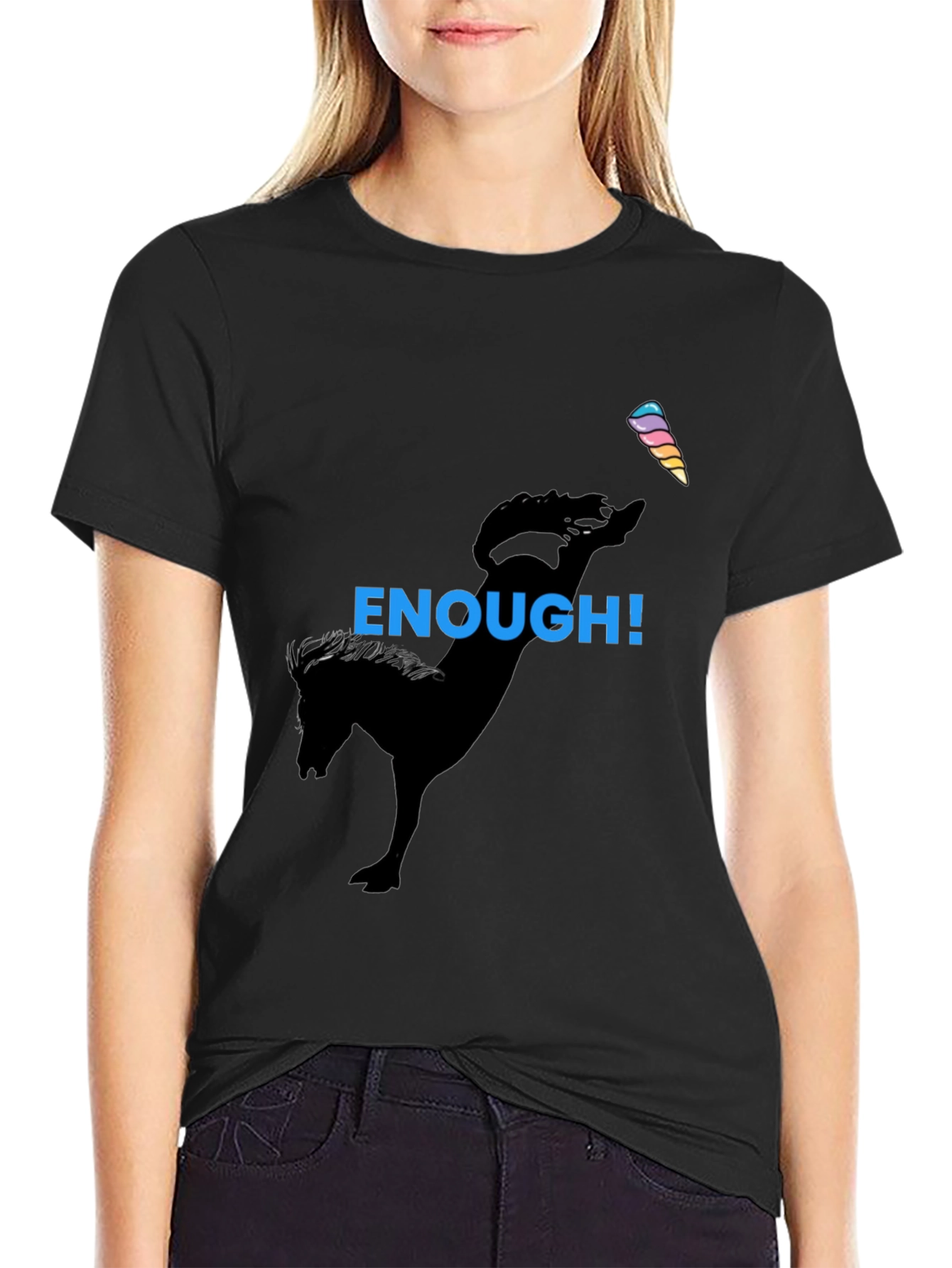 Camiseta Negra con Diseño de Caballo y Cono de Helado