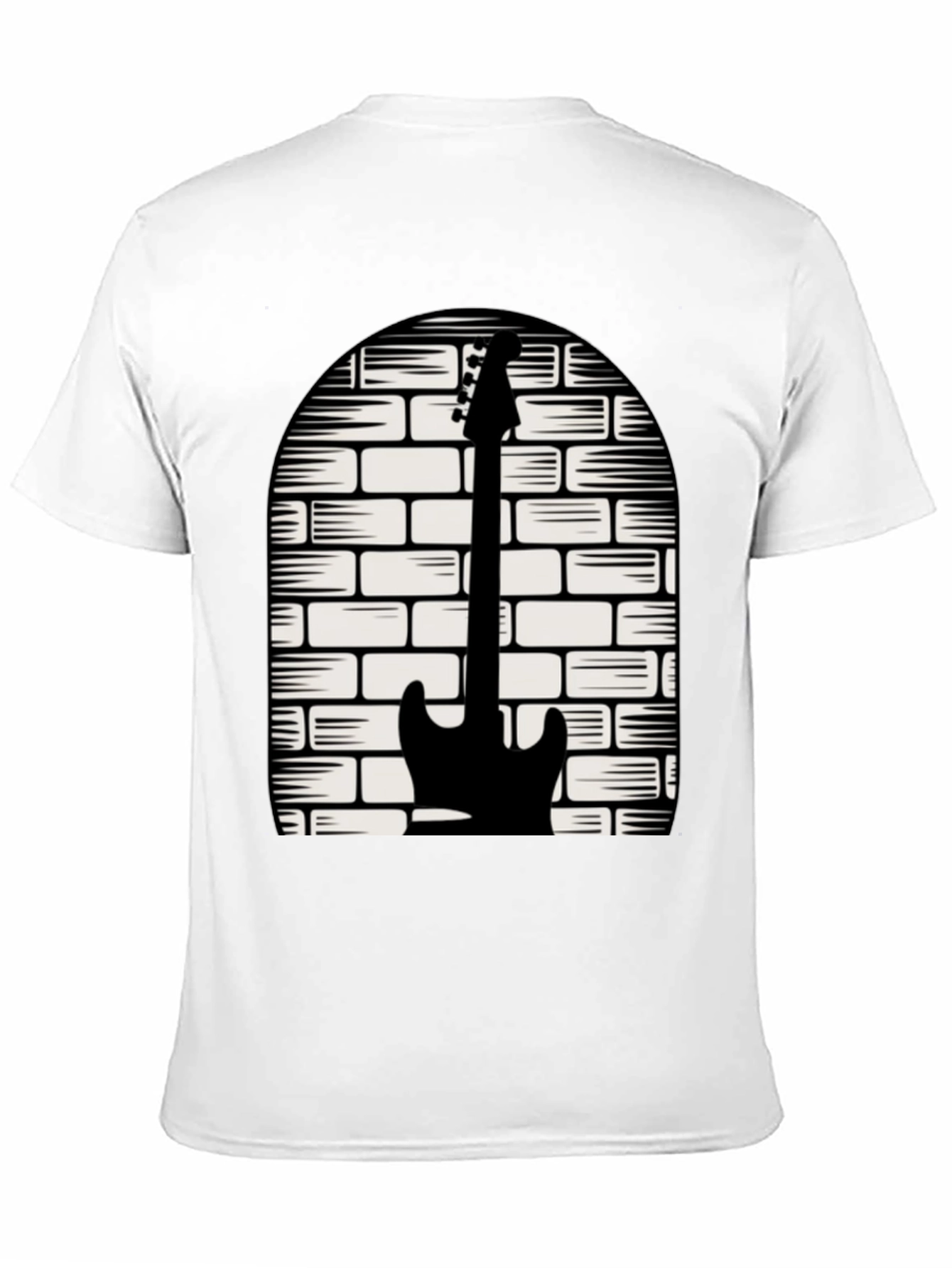 Camiseta Negra con Diseño de Guitarra y Ladrillos