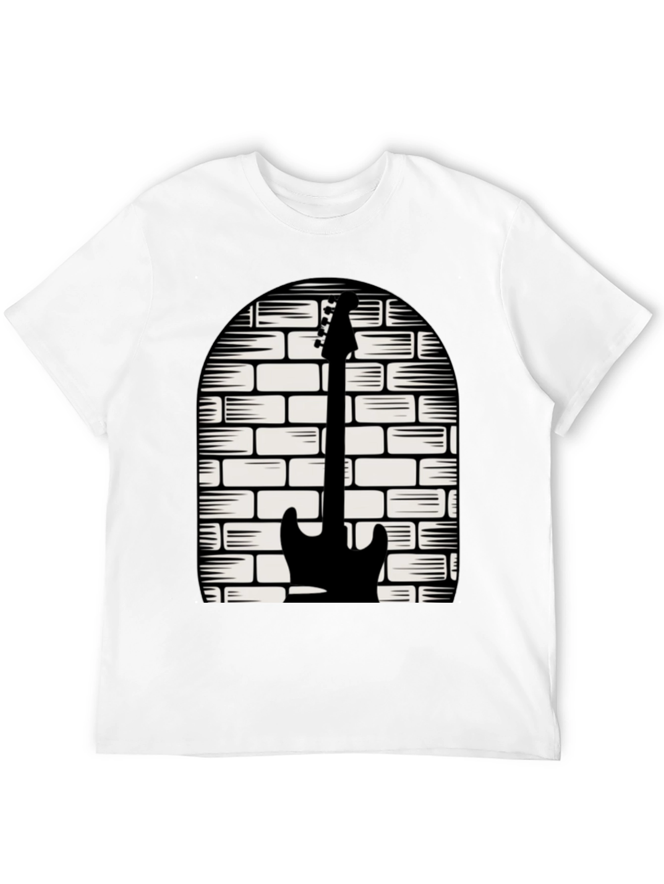 Camiseta Negra con Diseño de Guitarra y Ladrillos
