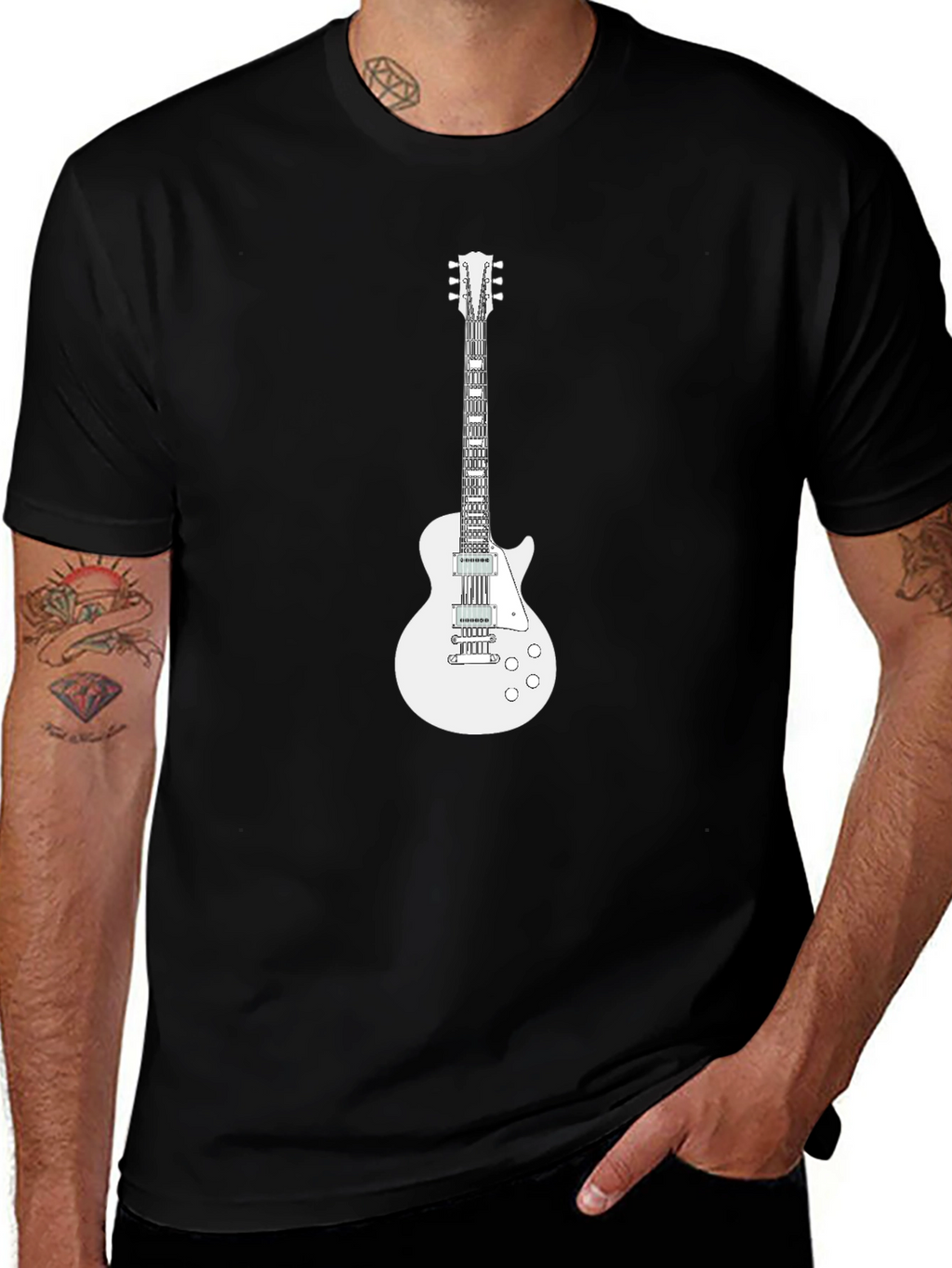 Camiseta Negra con Diseño de Guitarra Eléctrica