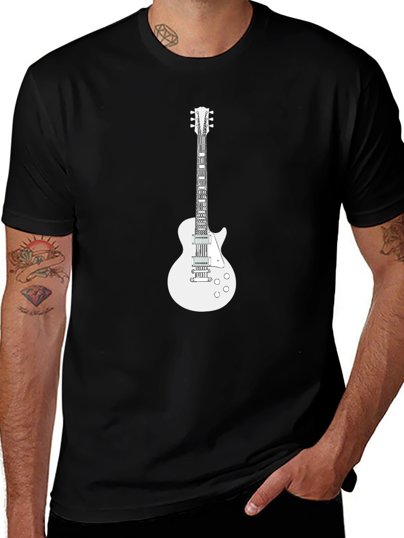 Camiseta Negra con Diseño de Guitarra Eléctrica