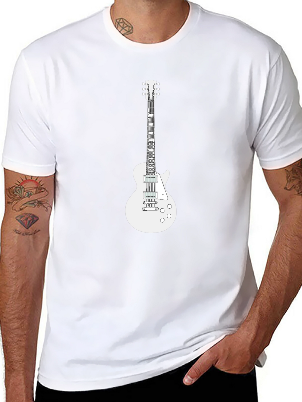 Camiseta Negra con Diseño de Guitarra Eléctrica