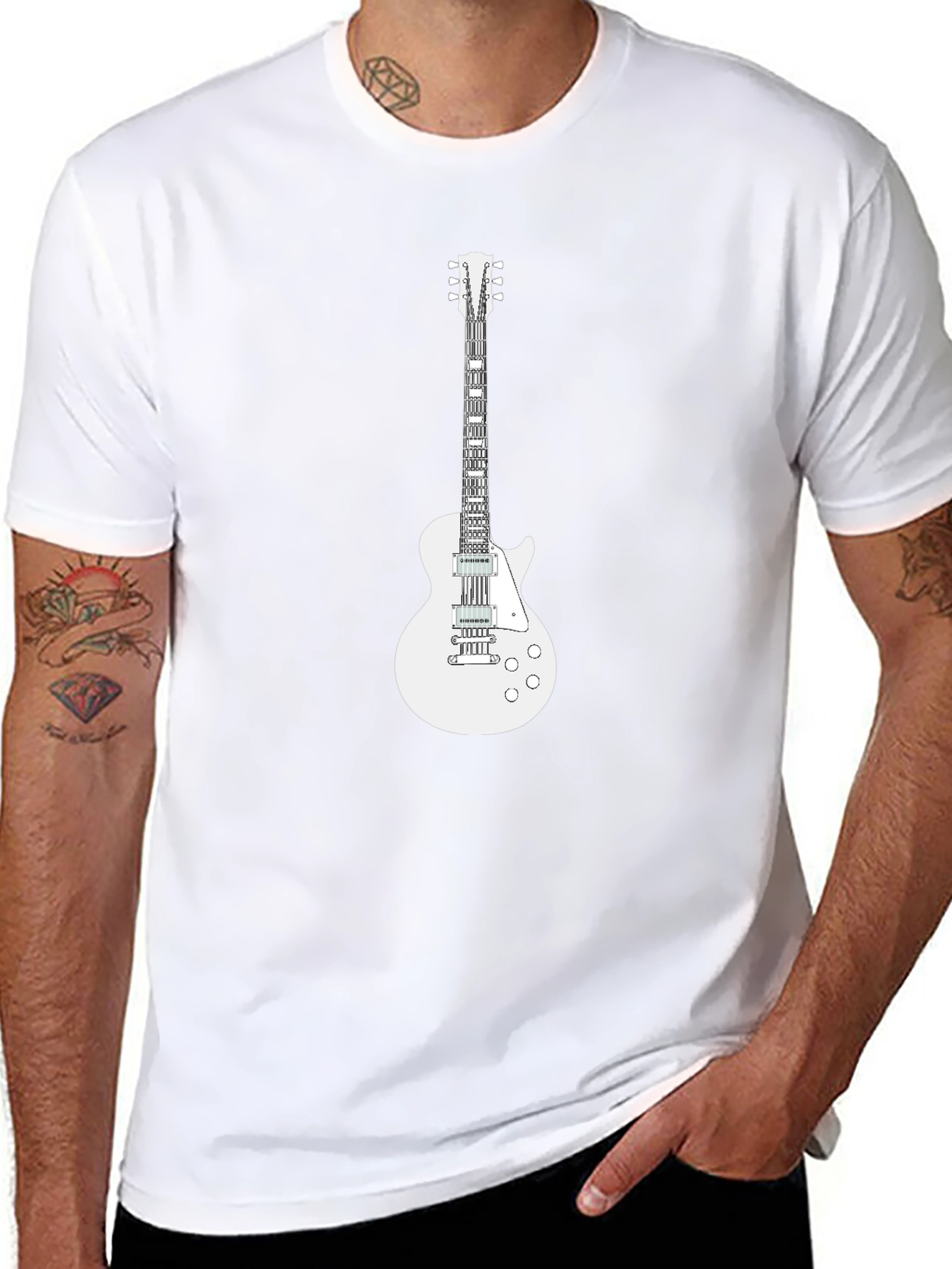 Camiseta Negra con Diseño de Guitarra Eléctrica