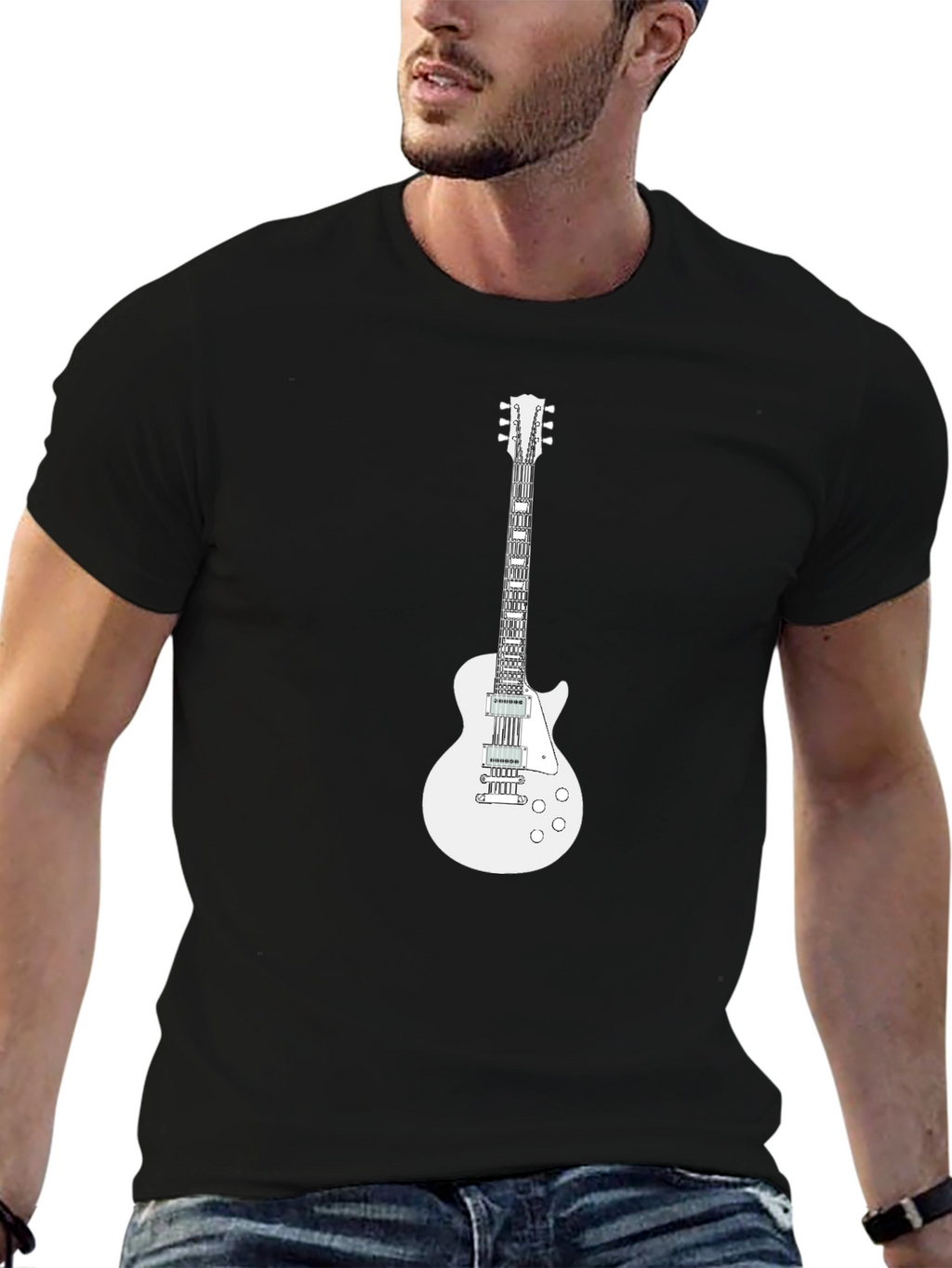 Camiseta Negra con Diseño de Guitarra Eléctrica