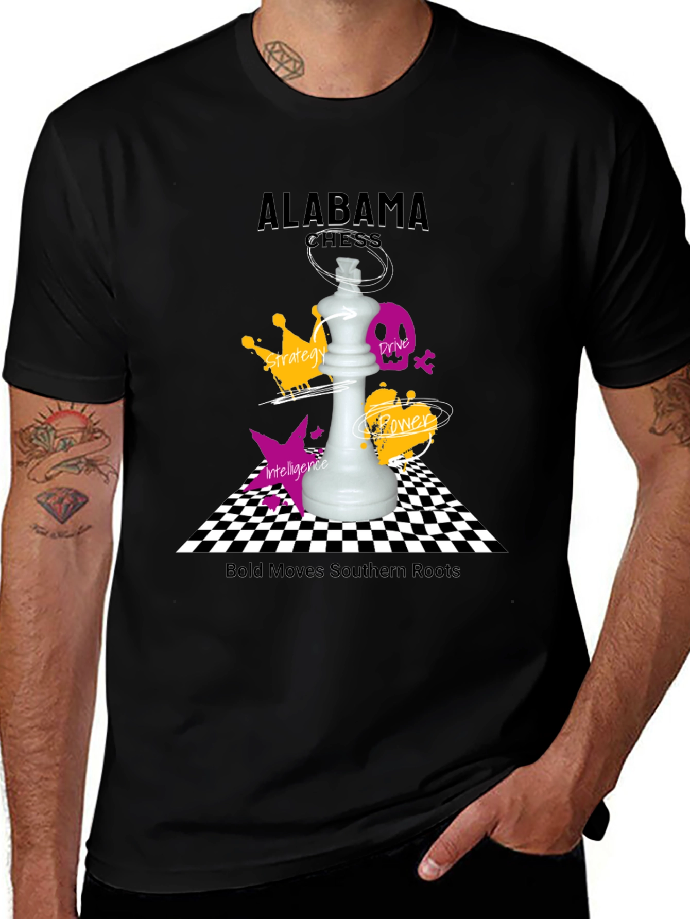 Camiseta Negra Ajedrez Alabama - Movimientos Audaces