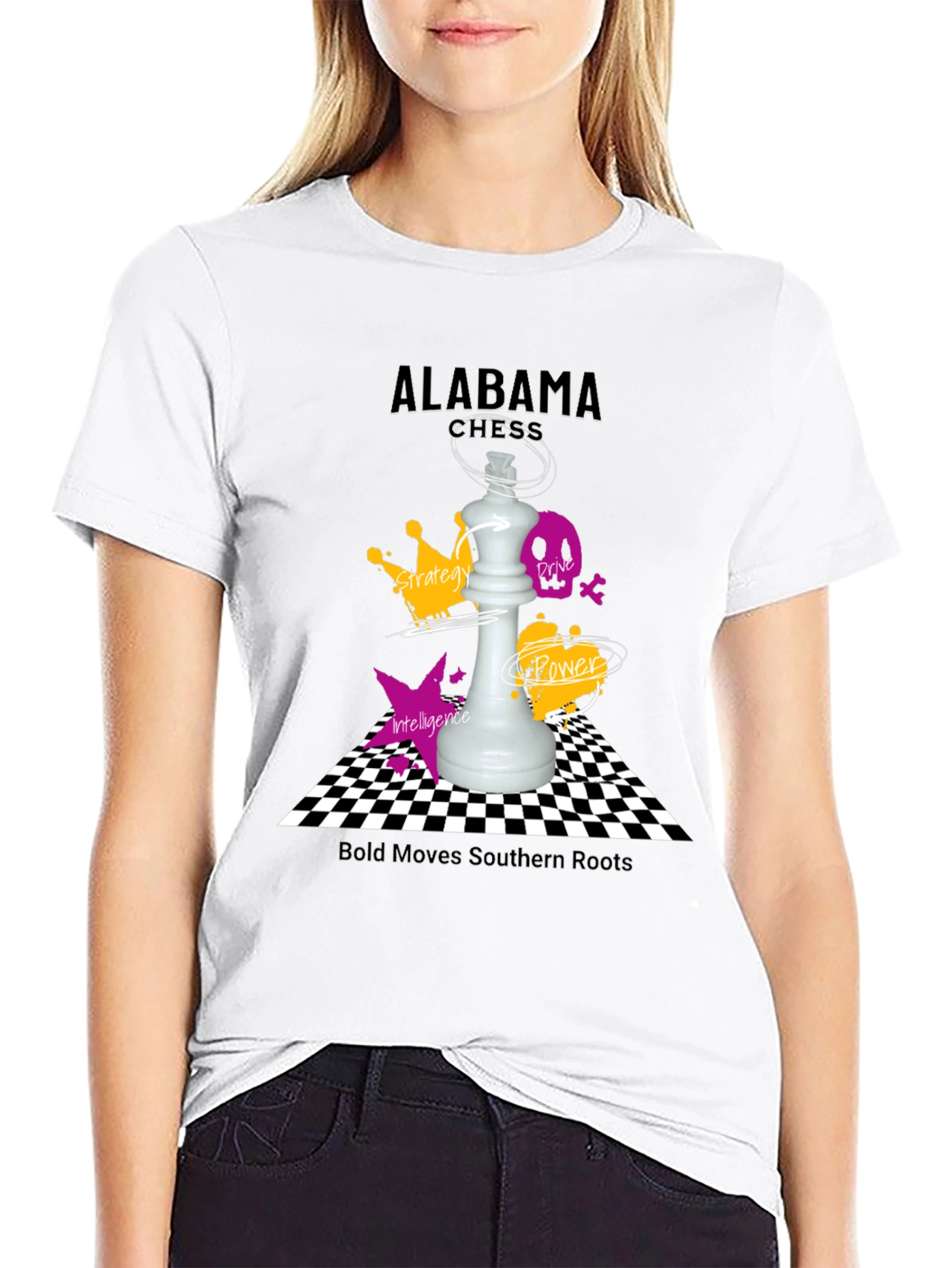 Camiseta Negra Ajedrez Alabama - Movimientos Audaces