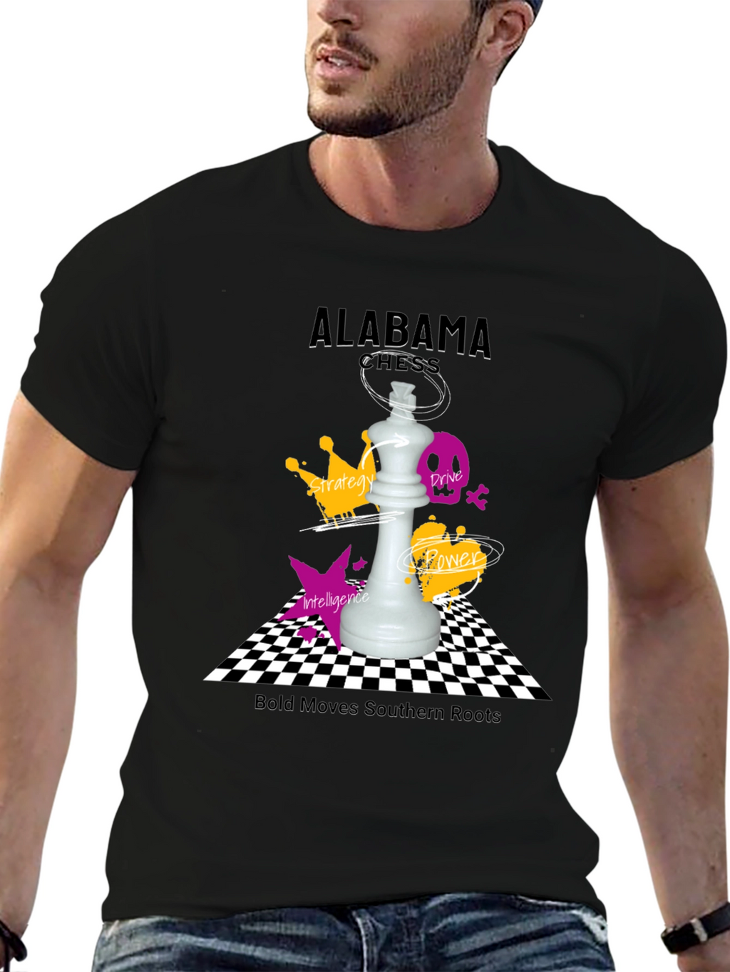 Camiseta Negra Ajedrez Alabama - Movimientos Audaces