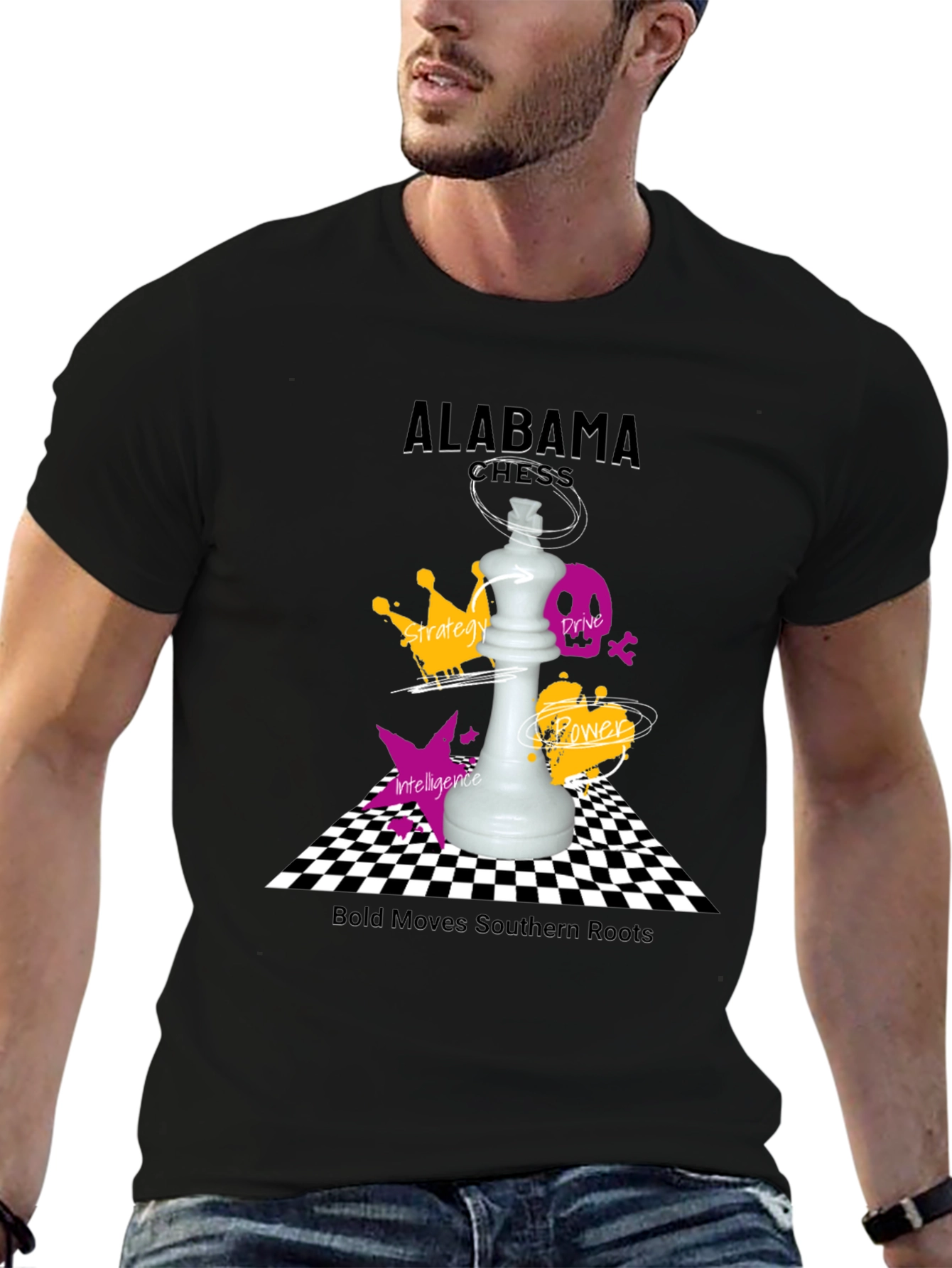 Camiseta Negra Ajedrez Alabama - Movimientos Audaces