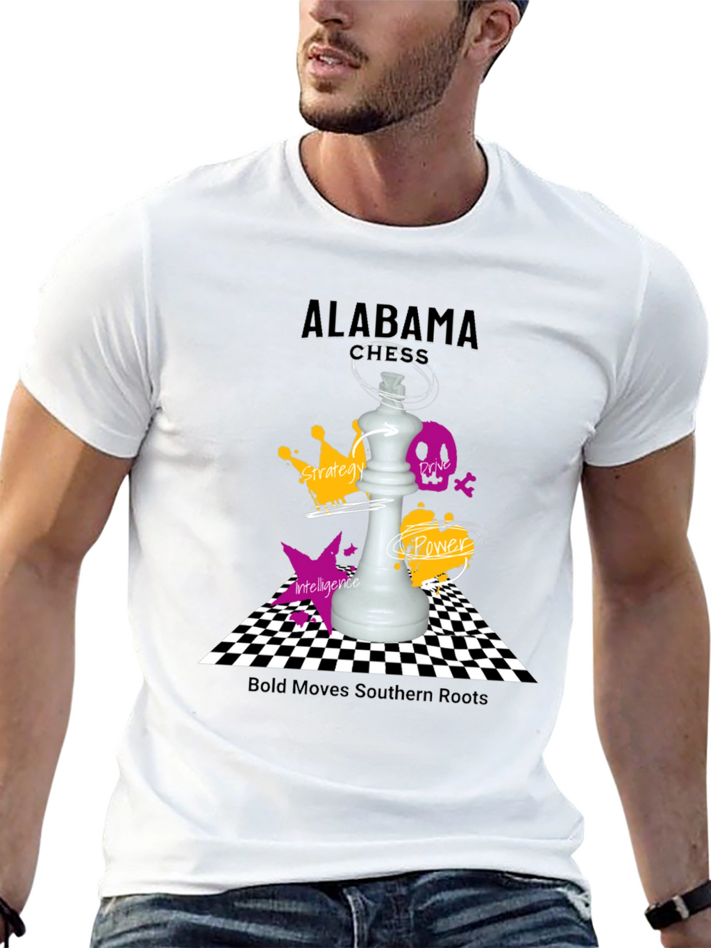 Camiseta Negra Ajedrez Alabama - Movimientos Audaces