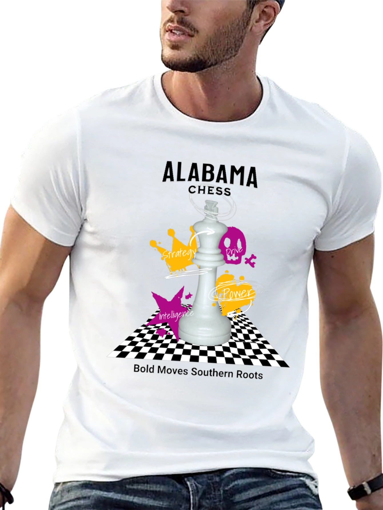 Camiseta Negra Ajedrez Alabama - Movimientos Audaces