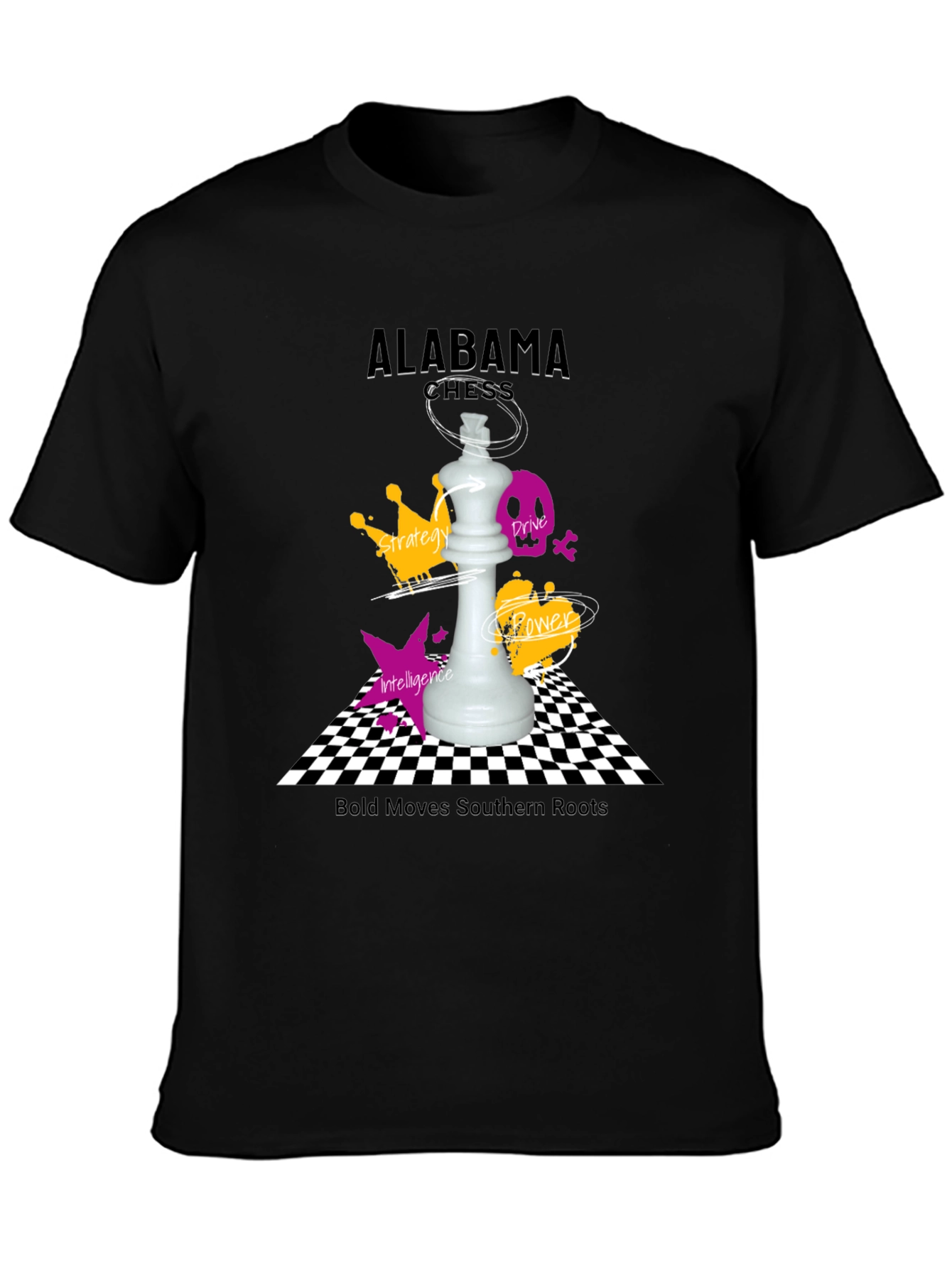 Camiseta Negra Ajedrez Alabama - Movimientos Audaces