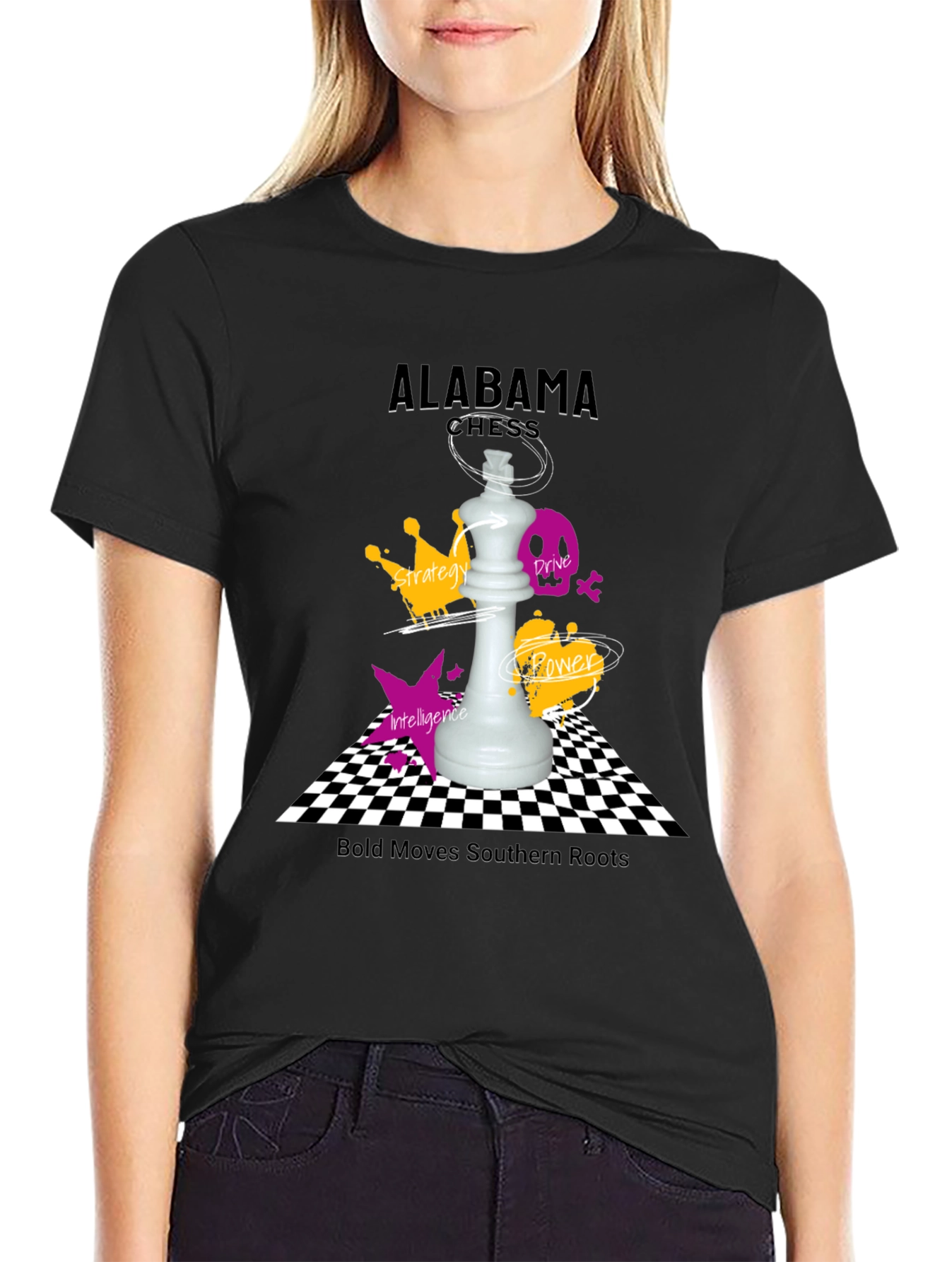 Camiseta Negra Ajedrez Alabama - Movimientos Audaces