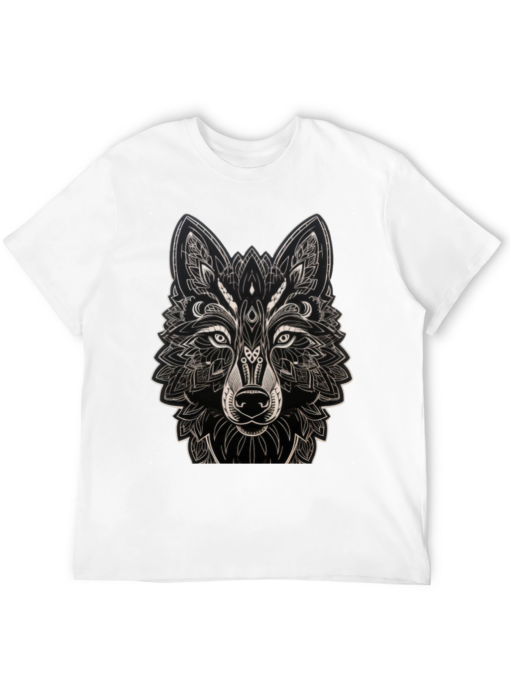Camiseta Negra con Diseño de Lobo Mandala