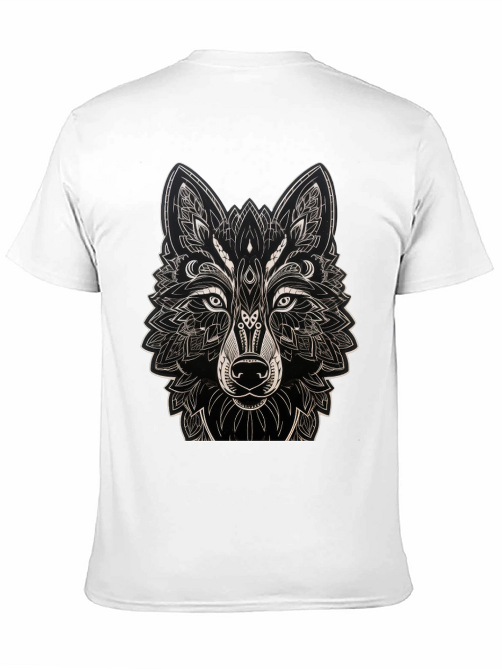 Camiseta Negra con Diseño de Lobo Mandala