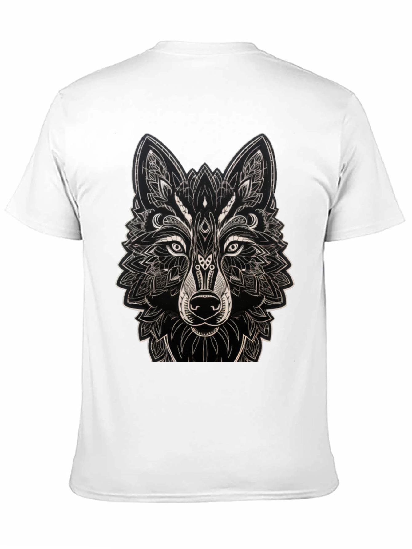 Camiseta Negra con Diseño de Lobo Mandala