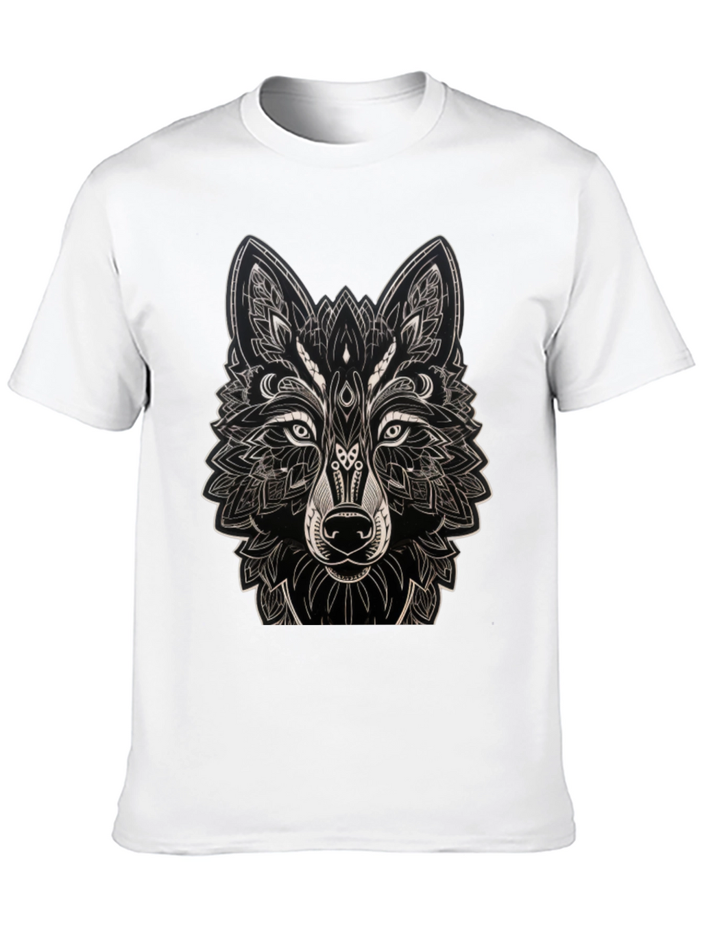 Camiseta Negra con Diseño de Lobo Mandala