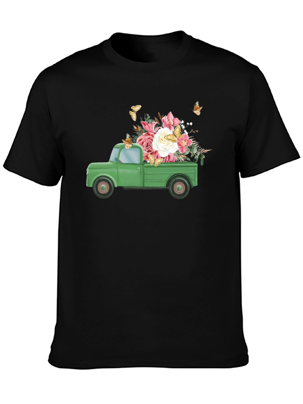 Camiseta Negra con Camioneta y Flores