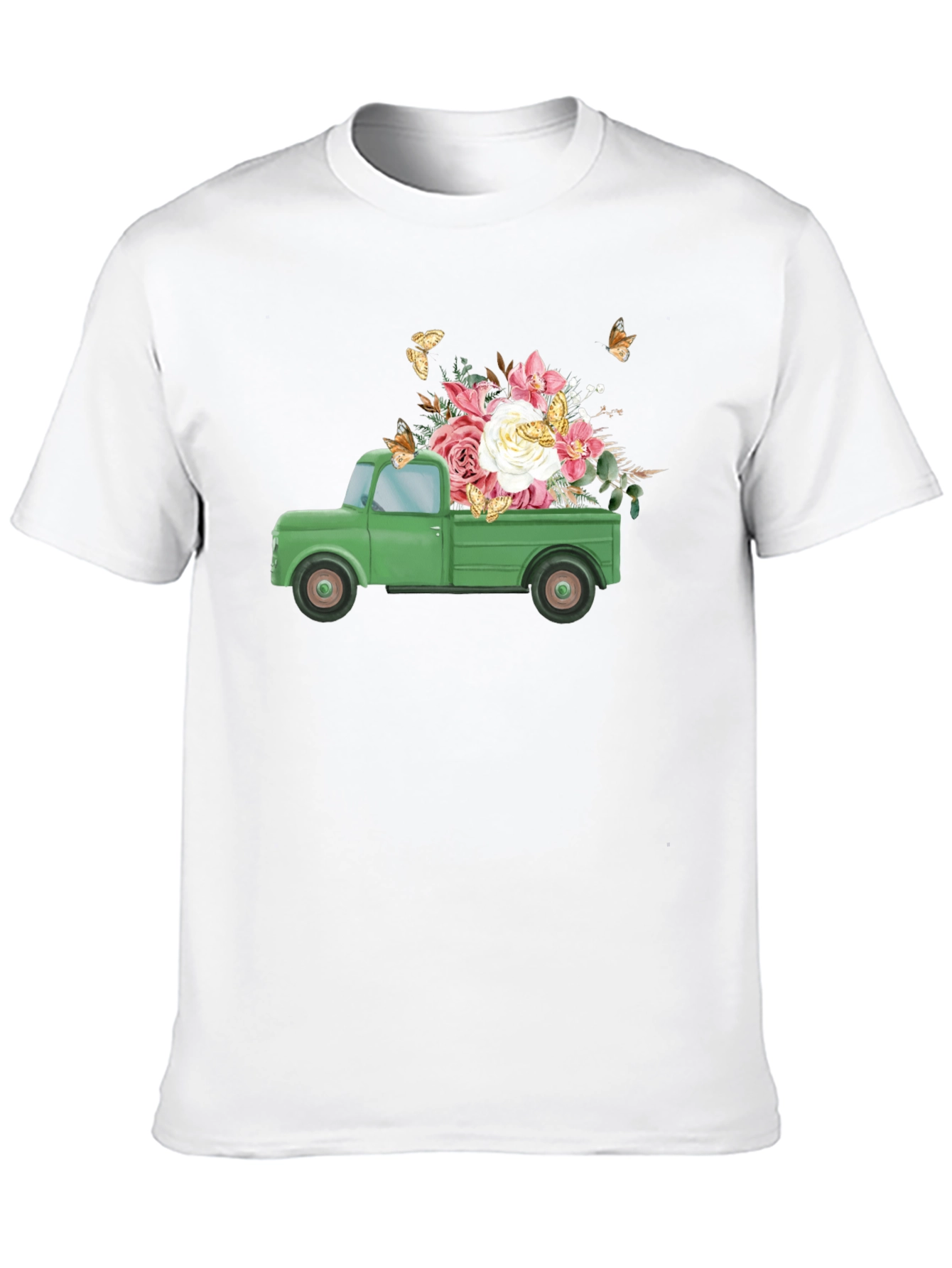 Camiseta Negra con Camioneta y Flores