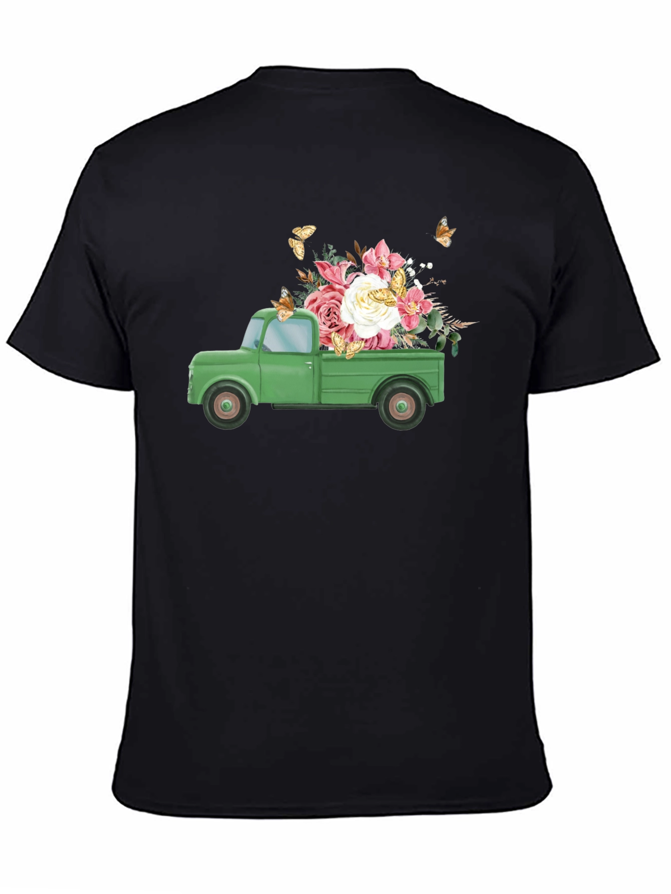 Camiseta Negra con Camioneta y Flores