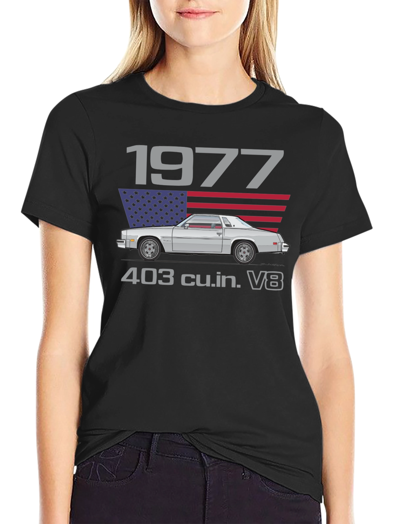Camiseta Negra Clásica 1977 Automóvil Vintage