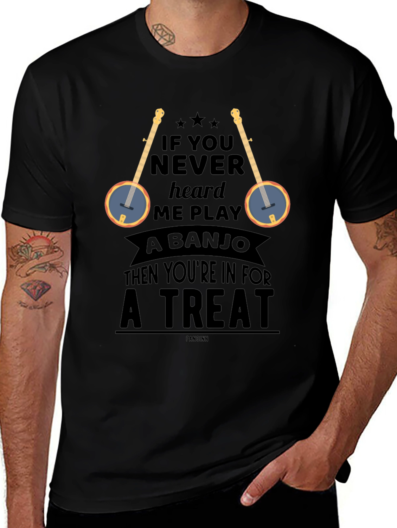 Camiseta Negra con Diseño de Banjo y Frase Divertida