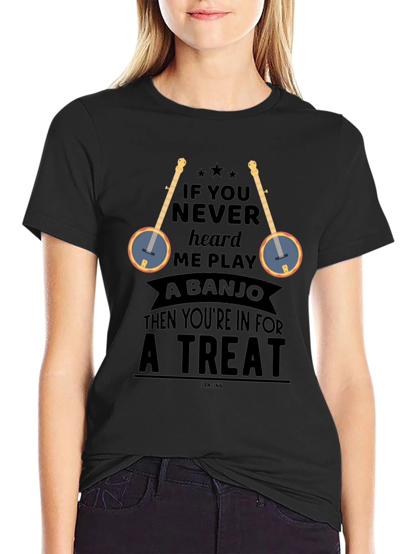 Camiseta Negra con Diseño de Banjo y Frase Divertida
