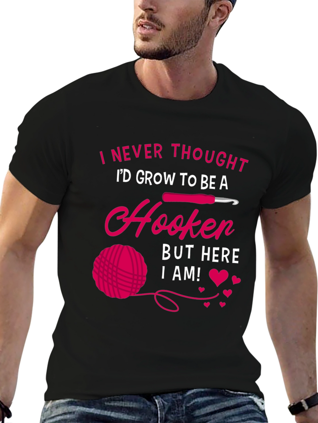 Camiseta Negra con Diseño de Crochet Hooker