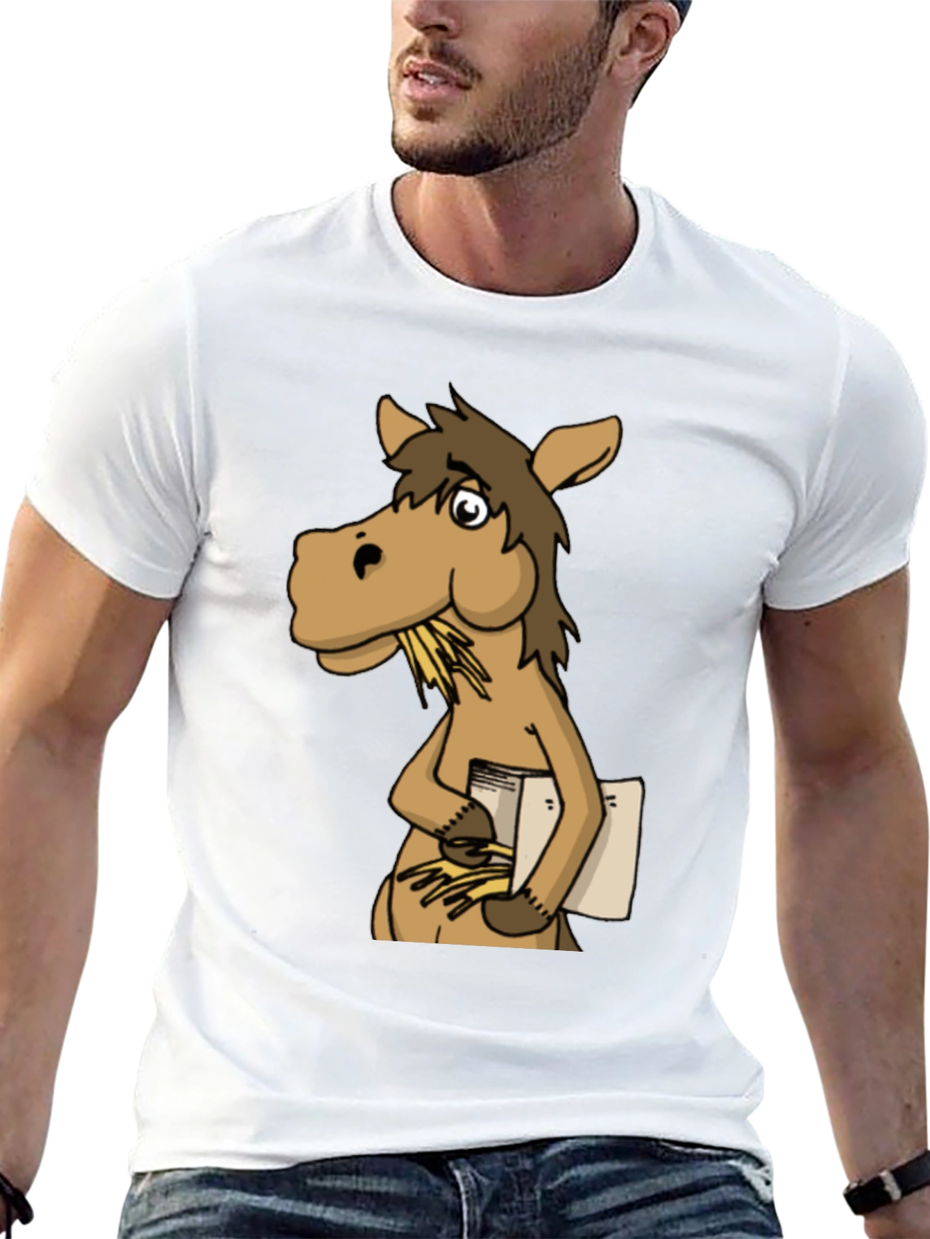 Camiseta Negra con Diseño de Caballo Lector