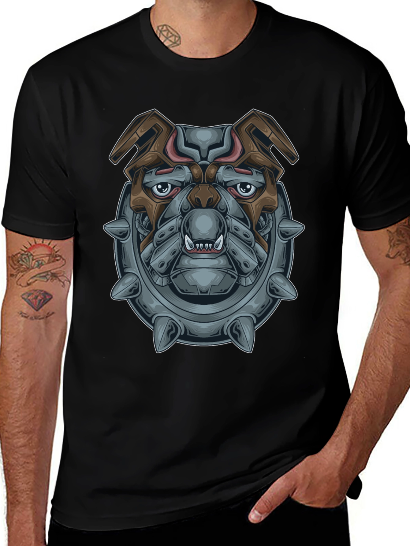 Camiseta Negra con Diseño de Bulldog Mecánico