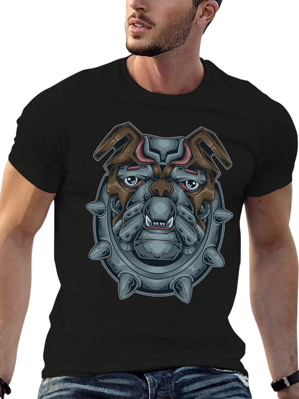 Camiseta Negra con Diseño de Bulldog Mecánico