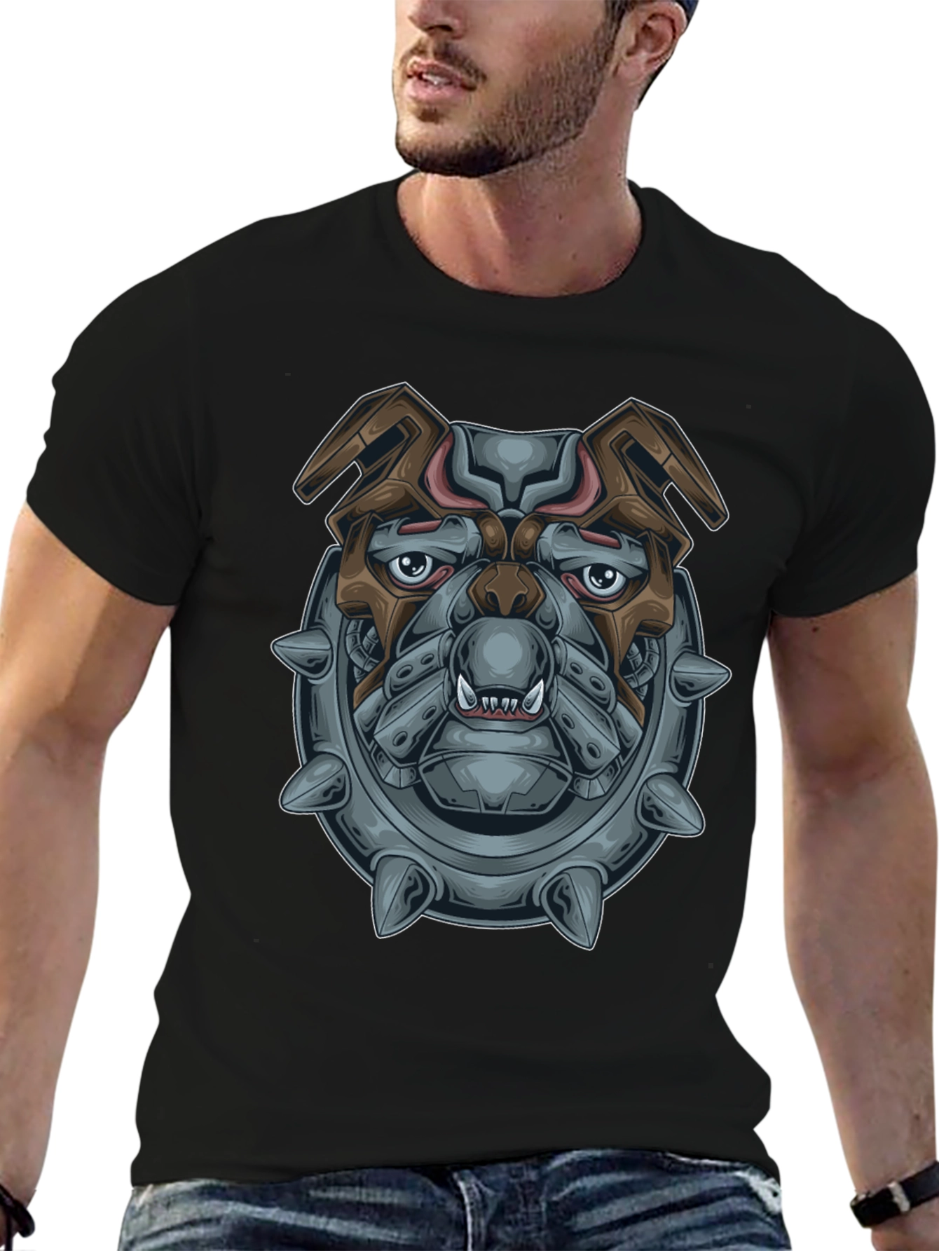 Camiseta Negra con Diseño de Bulldog Mecánico