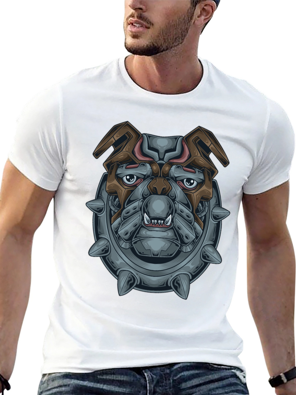 Camiseta Negra con Diseño de Bulldog Mecánico