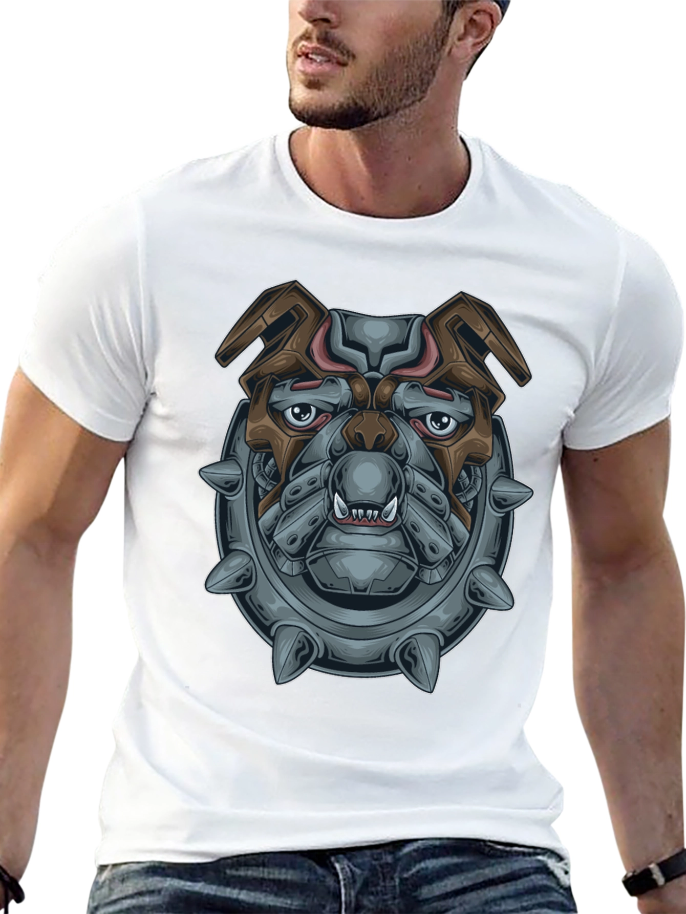 Camiseta Negra con Diseño de Bulldog Mecánico