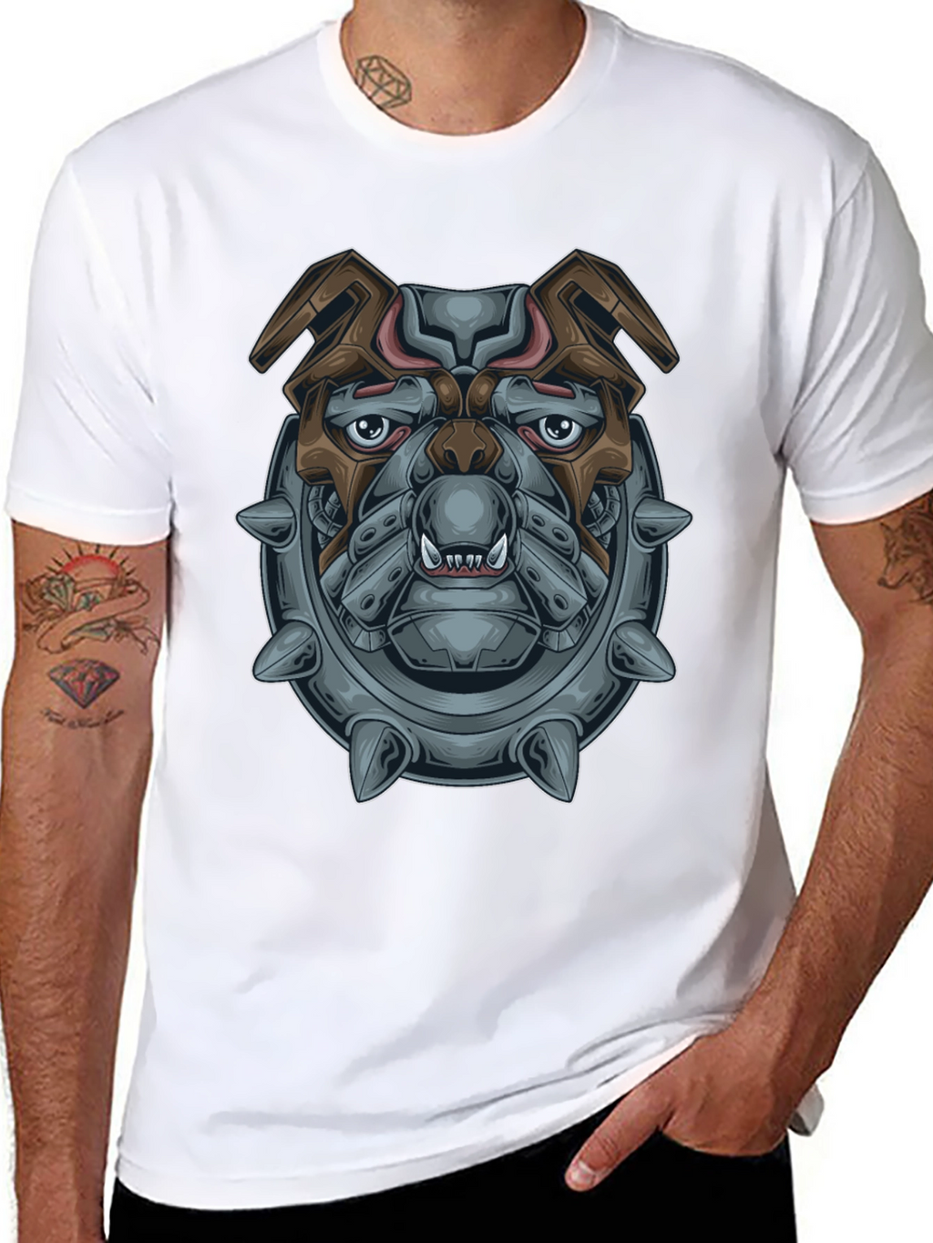 Camiseta Negra con Diseño de Bulldog Mecánico
