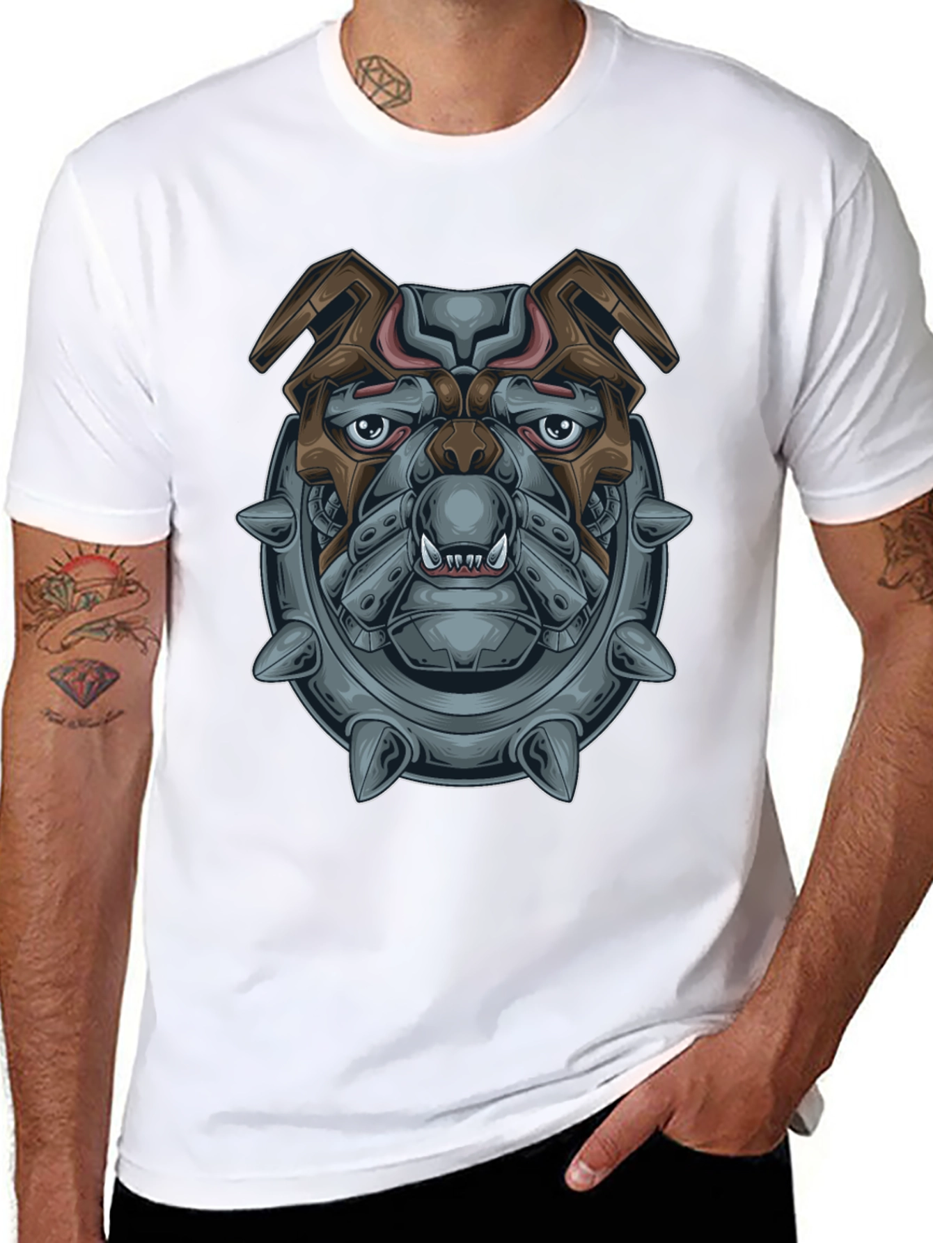 Camiseta Negra con Diseño de Bulldog Mecánico