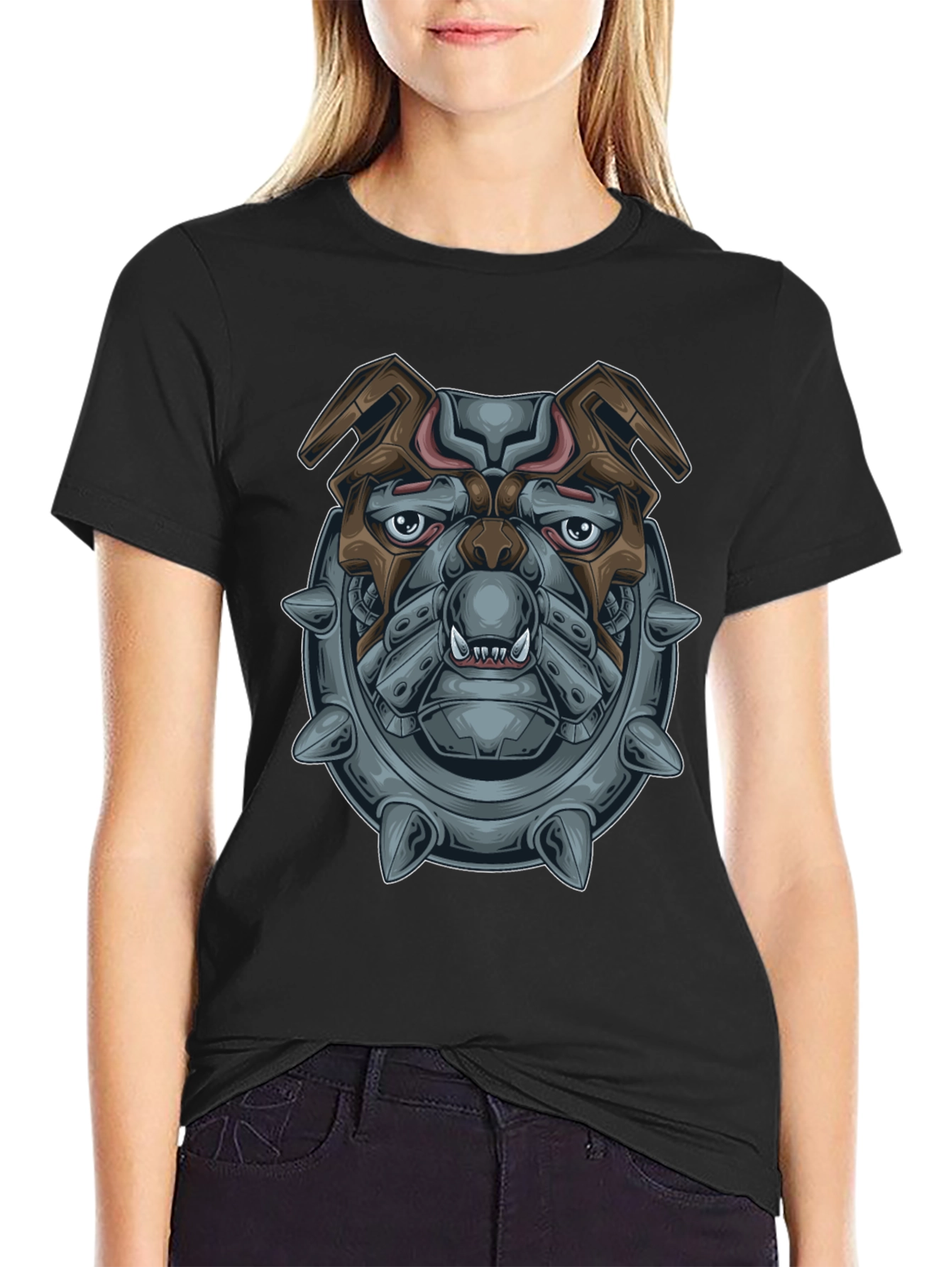Camiseta Negra con Diseño de Bulldog Mecánico