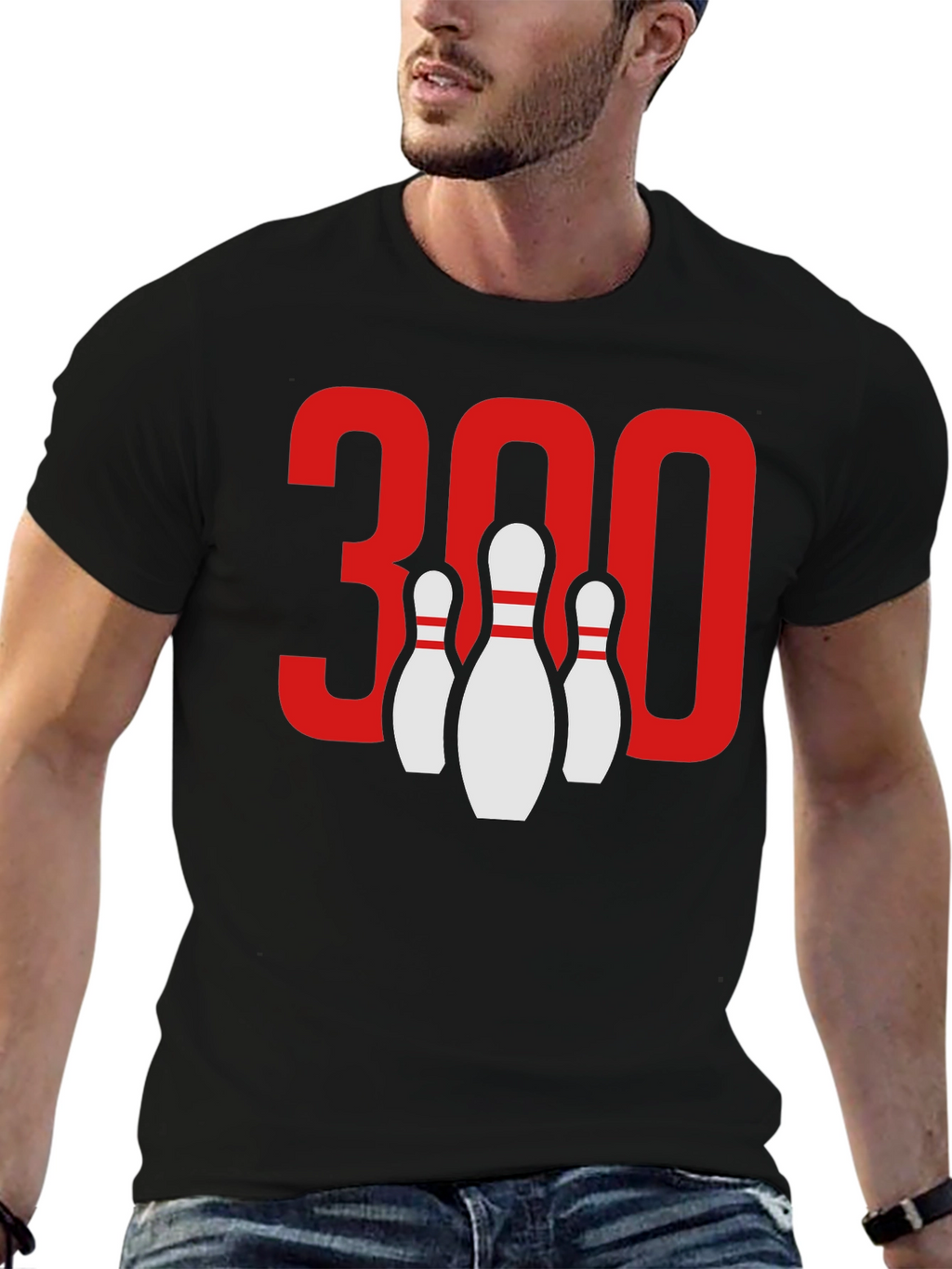 Camiseta Negra Bolos 300 Puntos