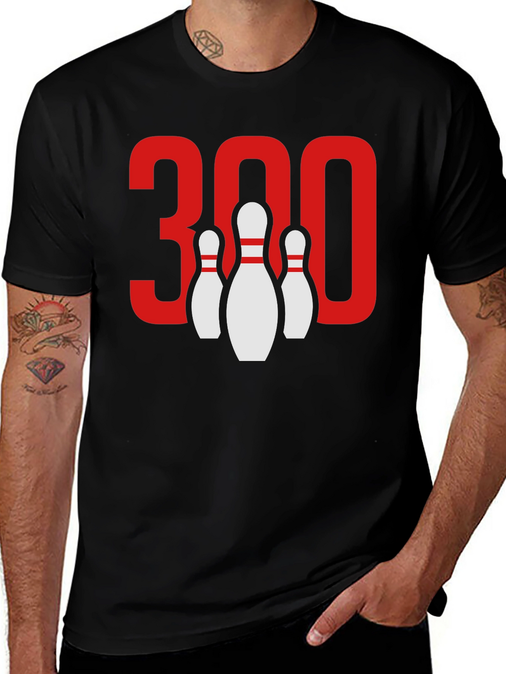 Camiseta Negra Bolos 300 Puntos