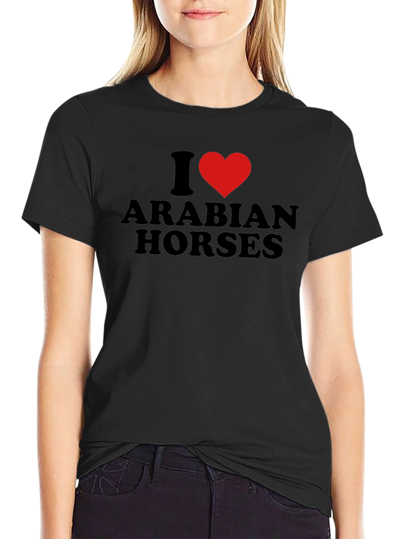 Camiseta Negra Amo Caballos Árabes Diseño Corazón
