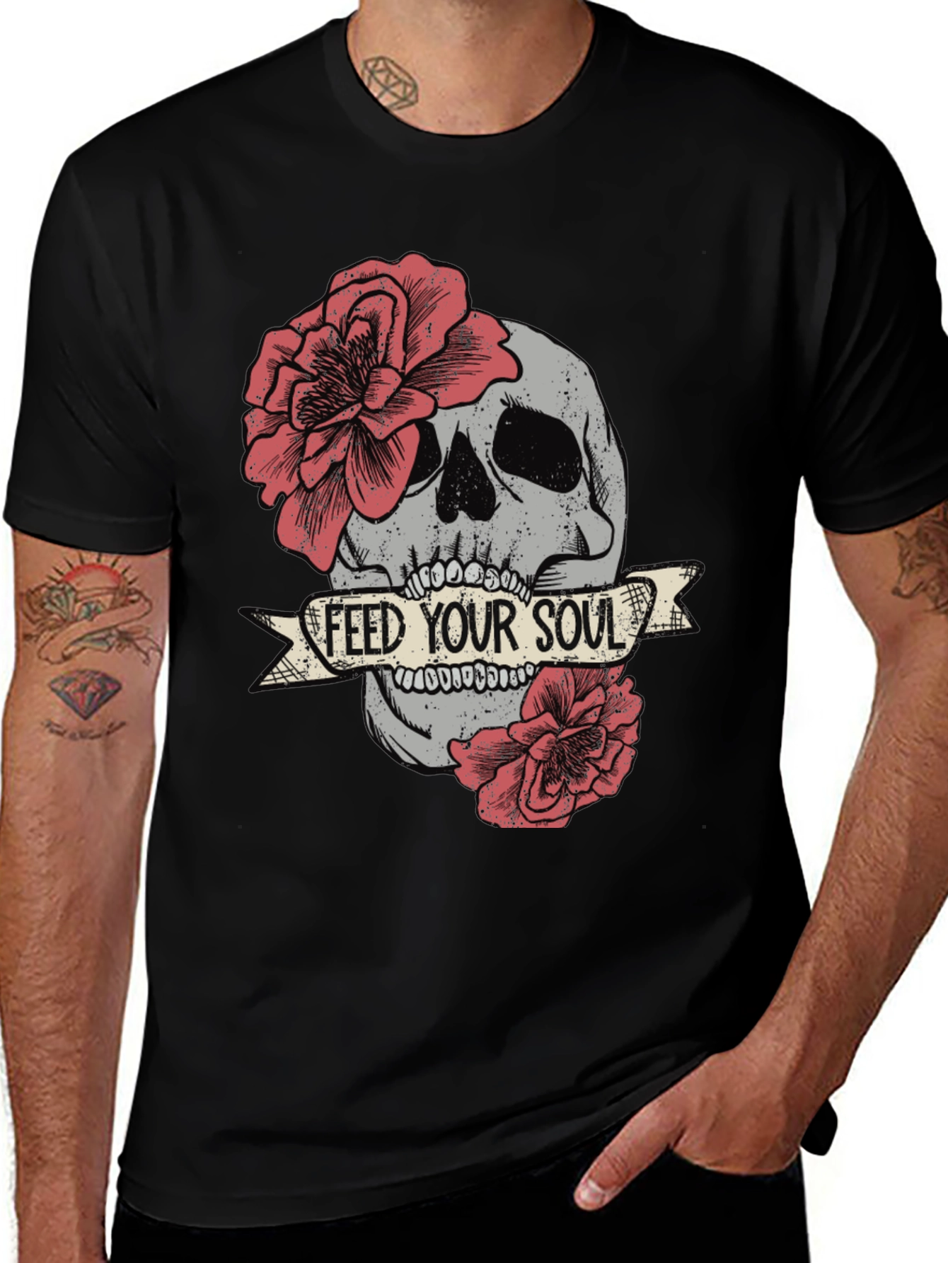 Camiseta Negra Calavera Floral Alimenta Tu Alma
