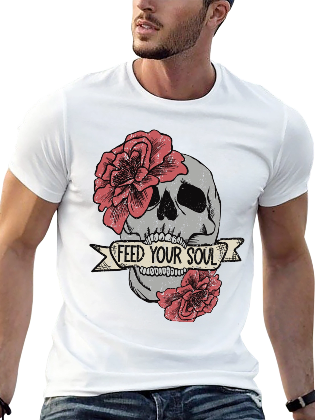 Camiseta Negra Calavera Floral Alimenta Tu Alma
