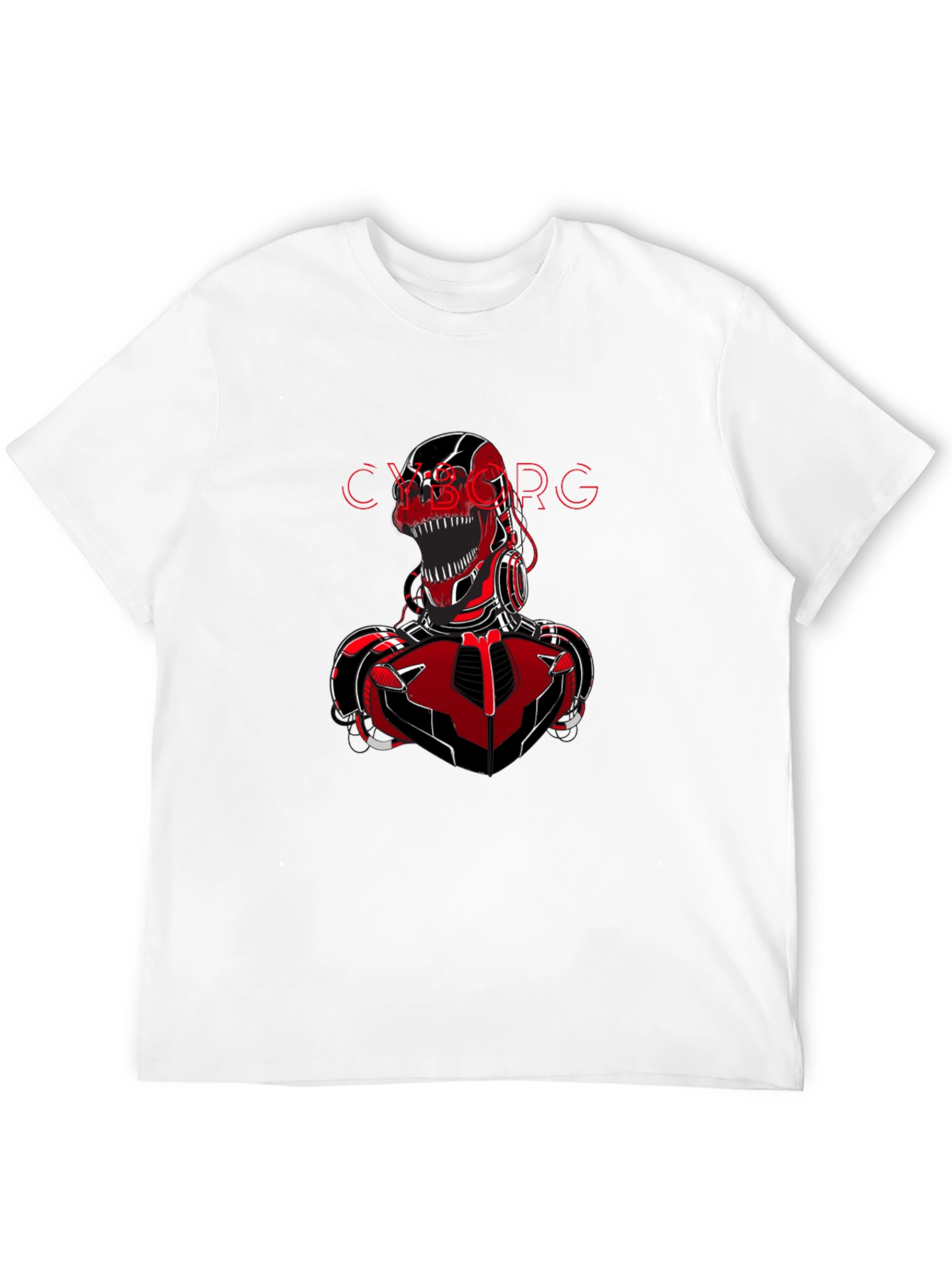Camiseta Negra con Diseño de Cyborg T-Rex Rojo
