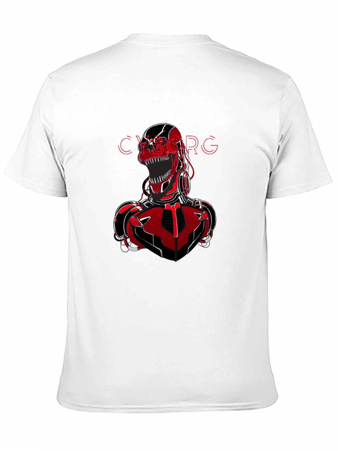 Camiseta Negra con Diseño de Cyborg T-Rex Rojo