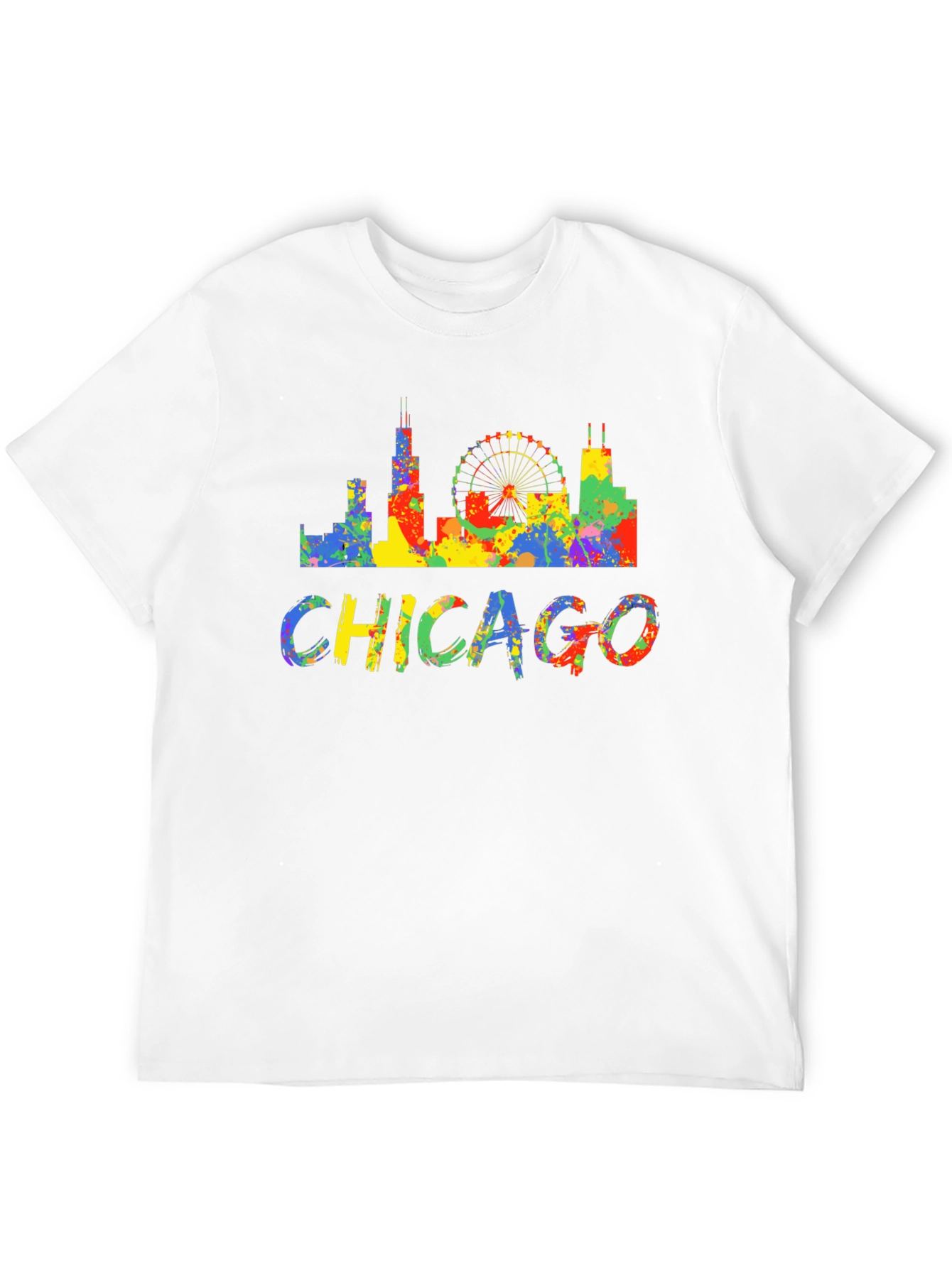 Camiseta Negra Chicago Skyline Colorida Hombre