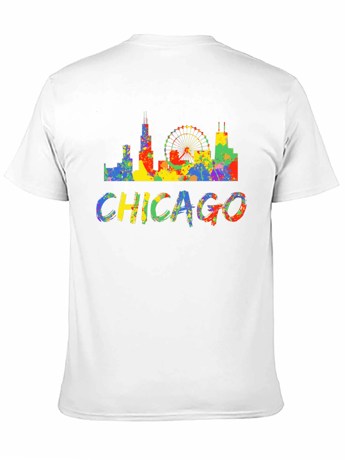 Camiseta Negra Chicago Skyline Colorida Hombre