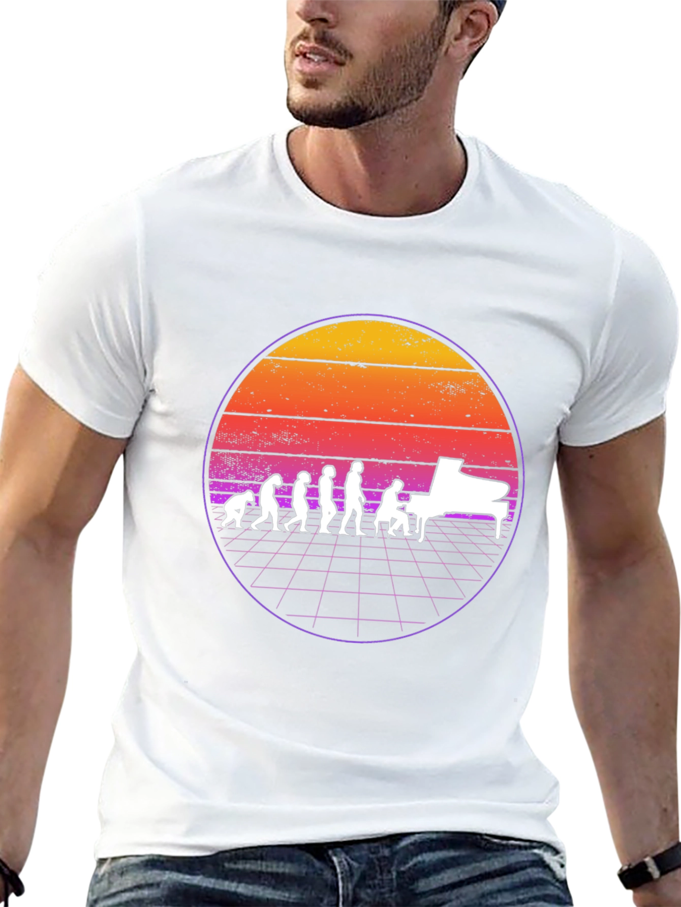 Camiseta Evolución Músico Piano Vintage