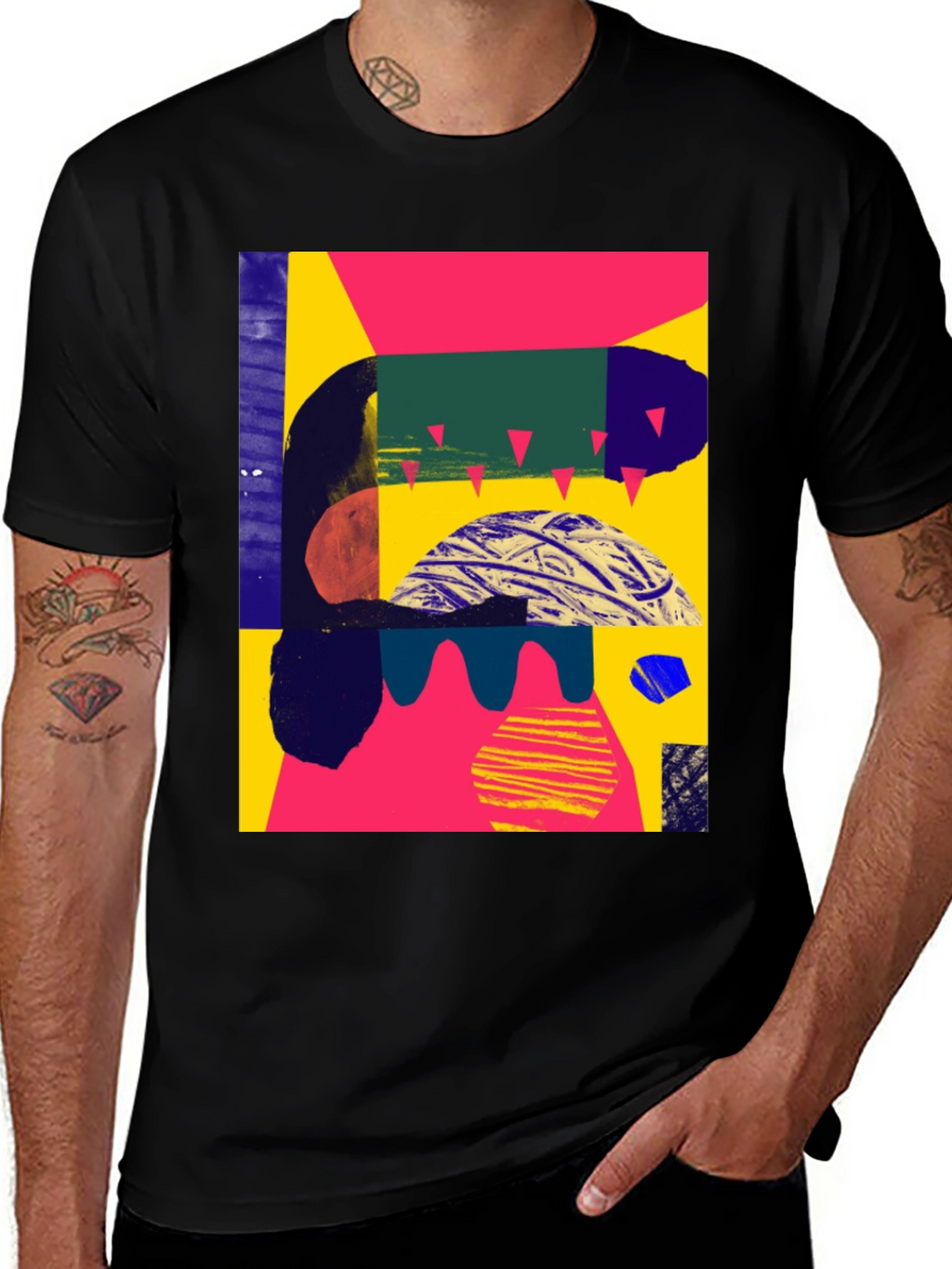 Camiseta Negra Abstracta Estampada