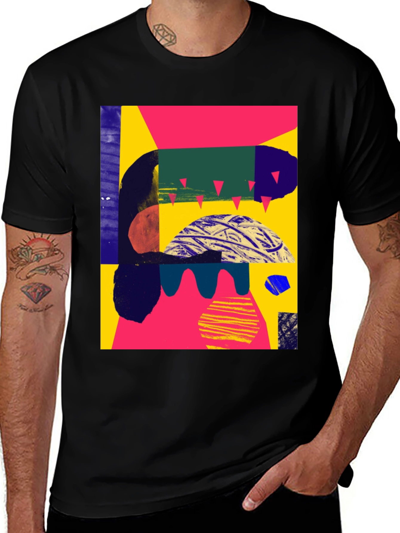 Camiseta Negra Abstracta Estampada