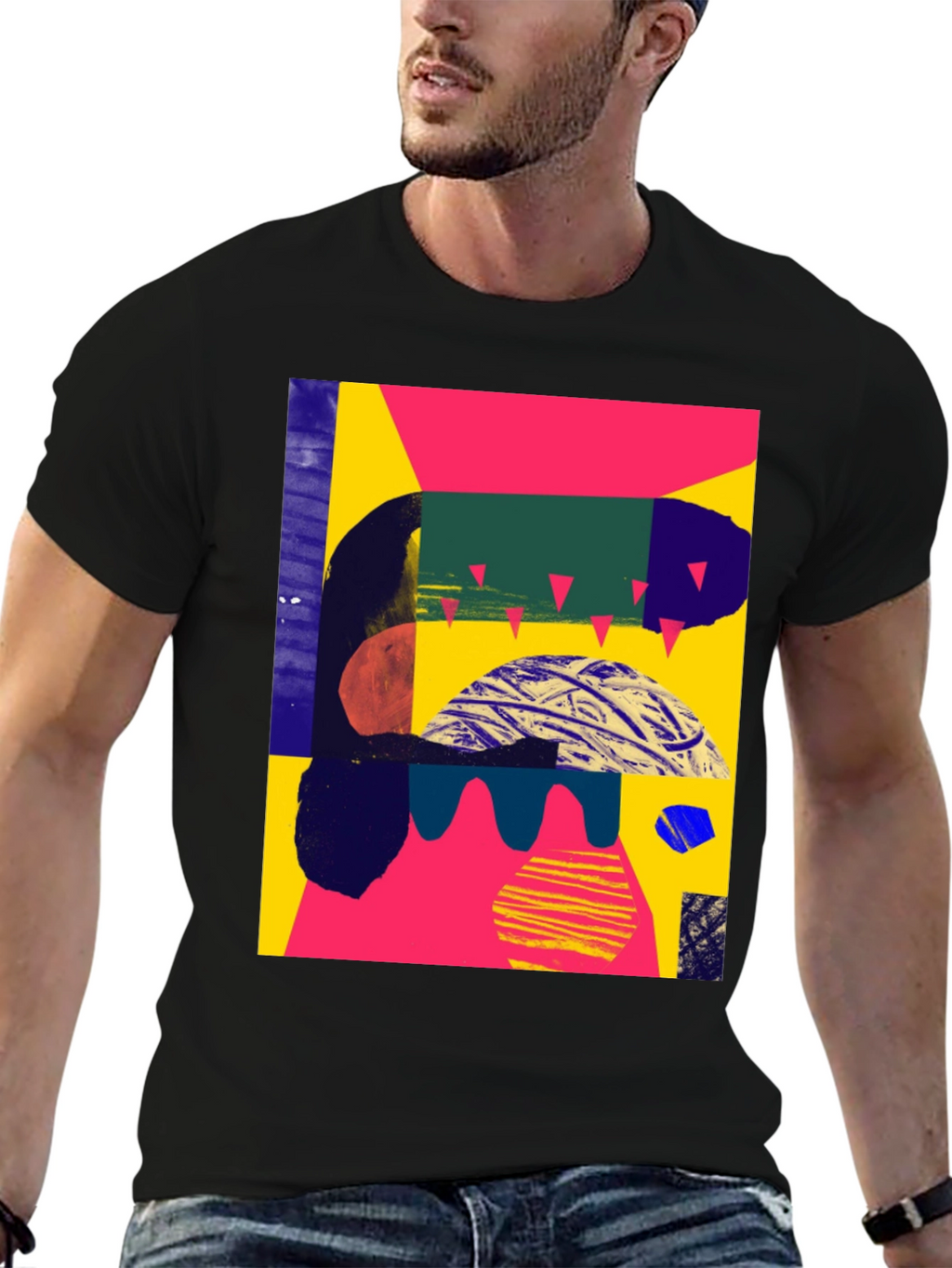 Camiseta Negra Abstracta Estampada