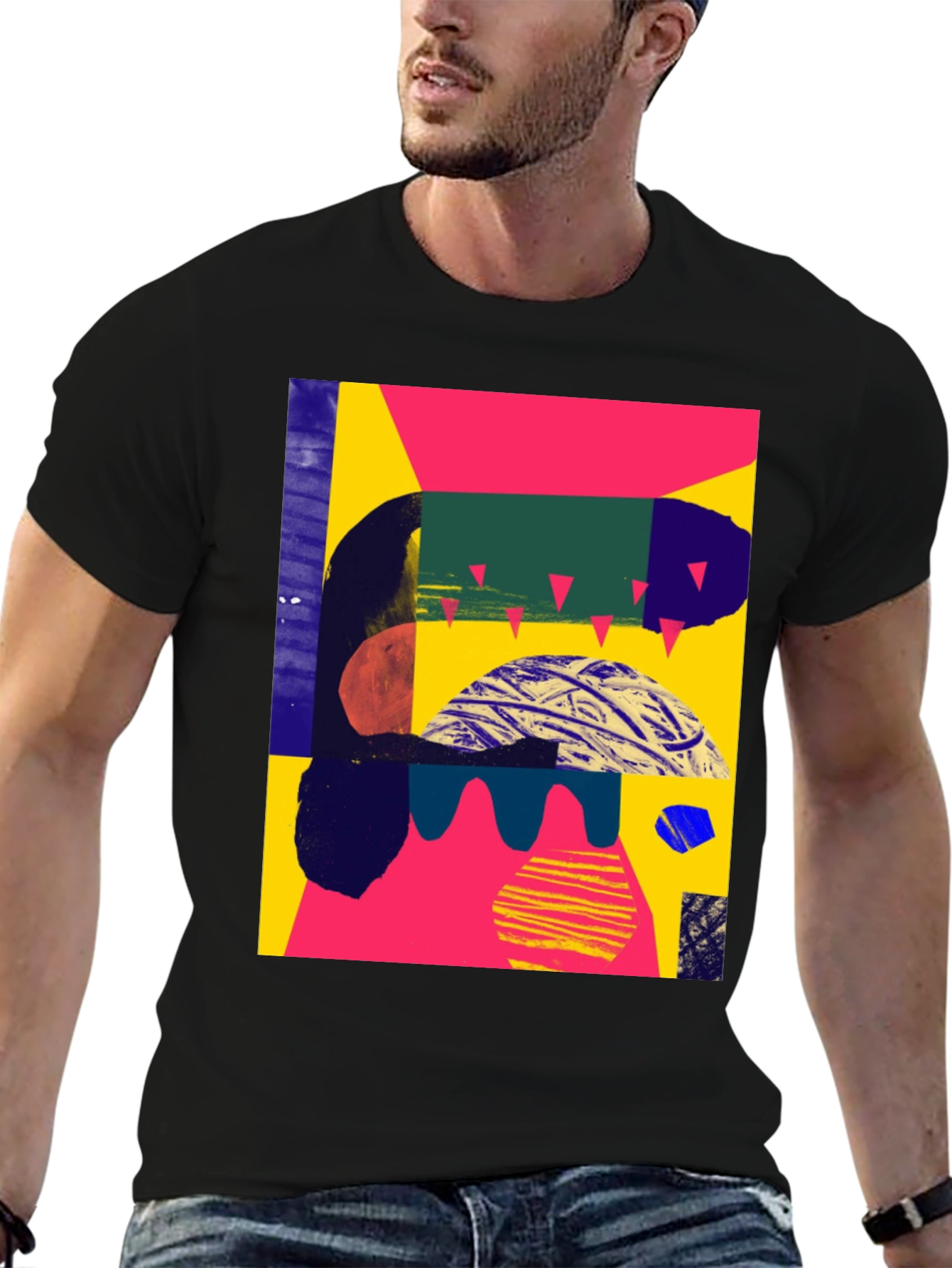 Camiseta Negra Abstracta Estampada
